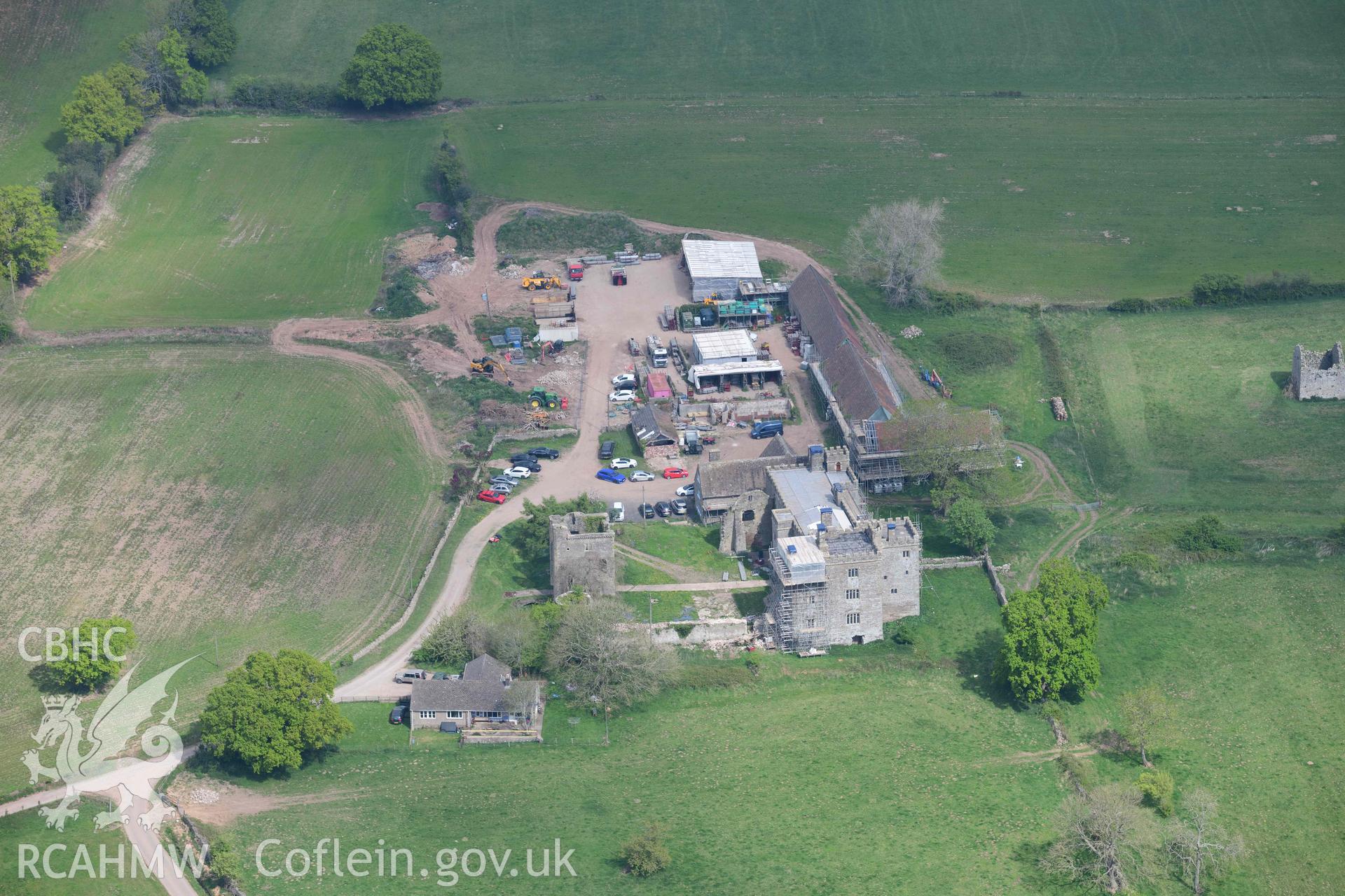 Pencoed Castle. Oblique aerial photograph taken during the Royal Commission's programme of archaeological aerial reconnaissance by Toby Driver on 29 April 2022.