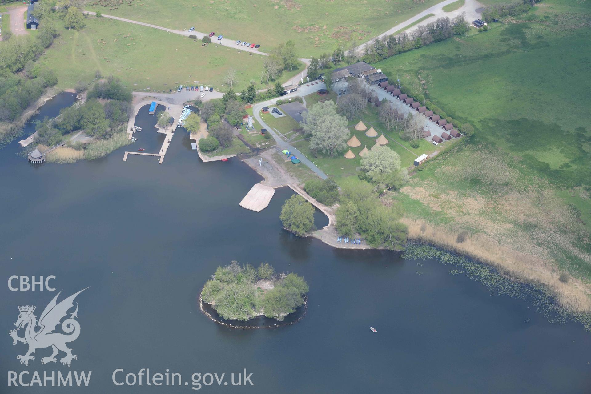 Llangors Crannog. Oblique aerial photograph taken during the Royal Commission's programme of archaeological aerial reconnaissance by Toby Driver on 29 April 2022.