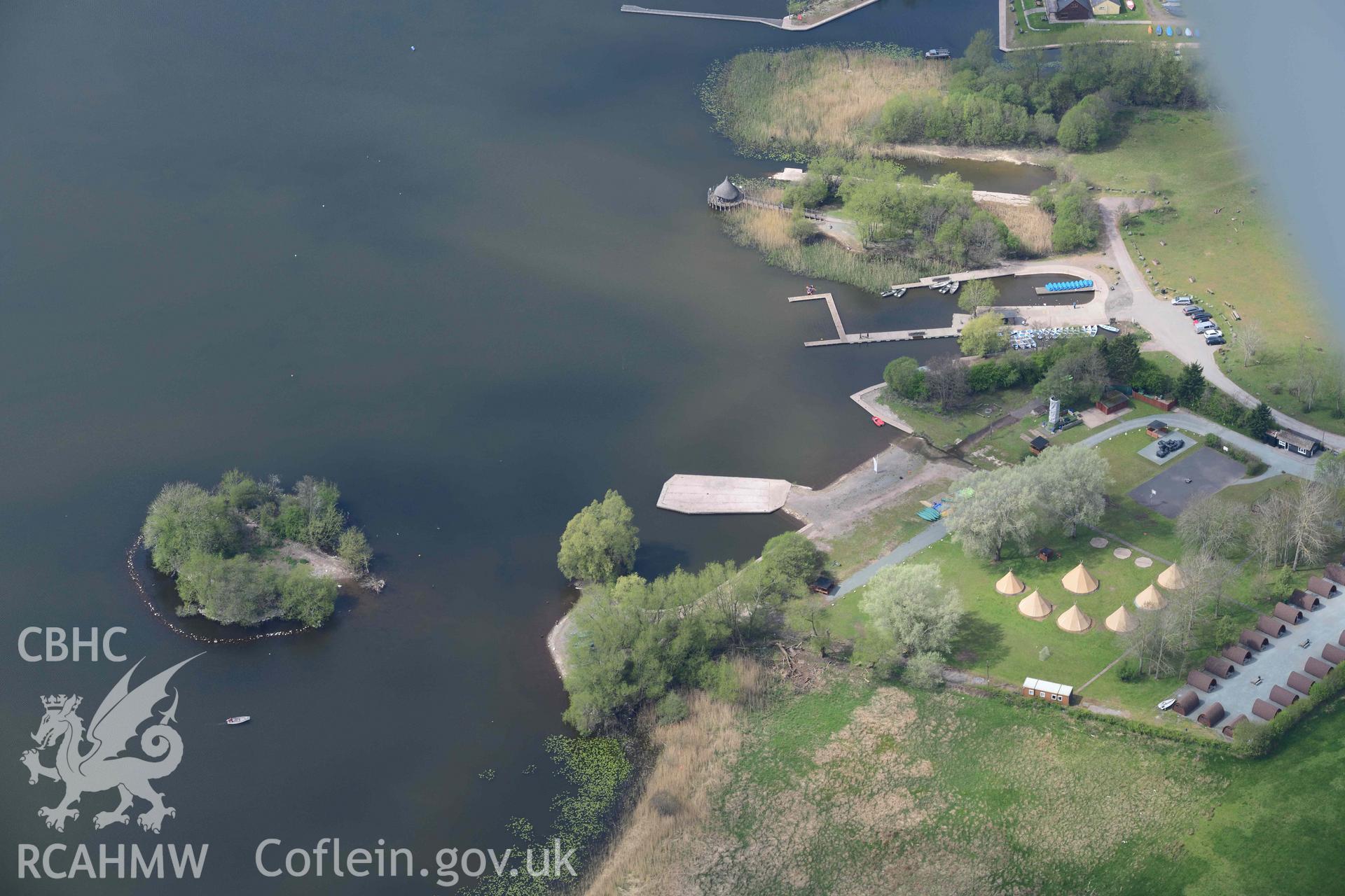 Llangors Crannog. Oblique aerial photograph taken during the Royal Commission's programme of archaeological aerial reconnaissance by Toby Driver on 29 April 2022.