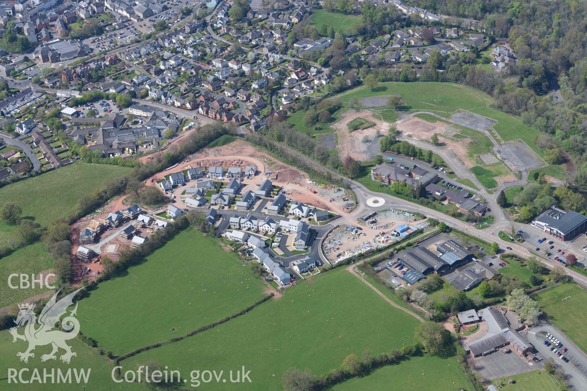 Brecon, new housing near college. Oblique aerial photograph taken during the Royal Commission's programme of archaeological aerial reconnaissance by Toby Driver on 29 April 2022.