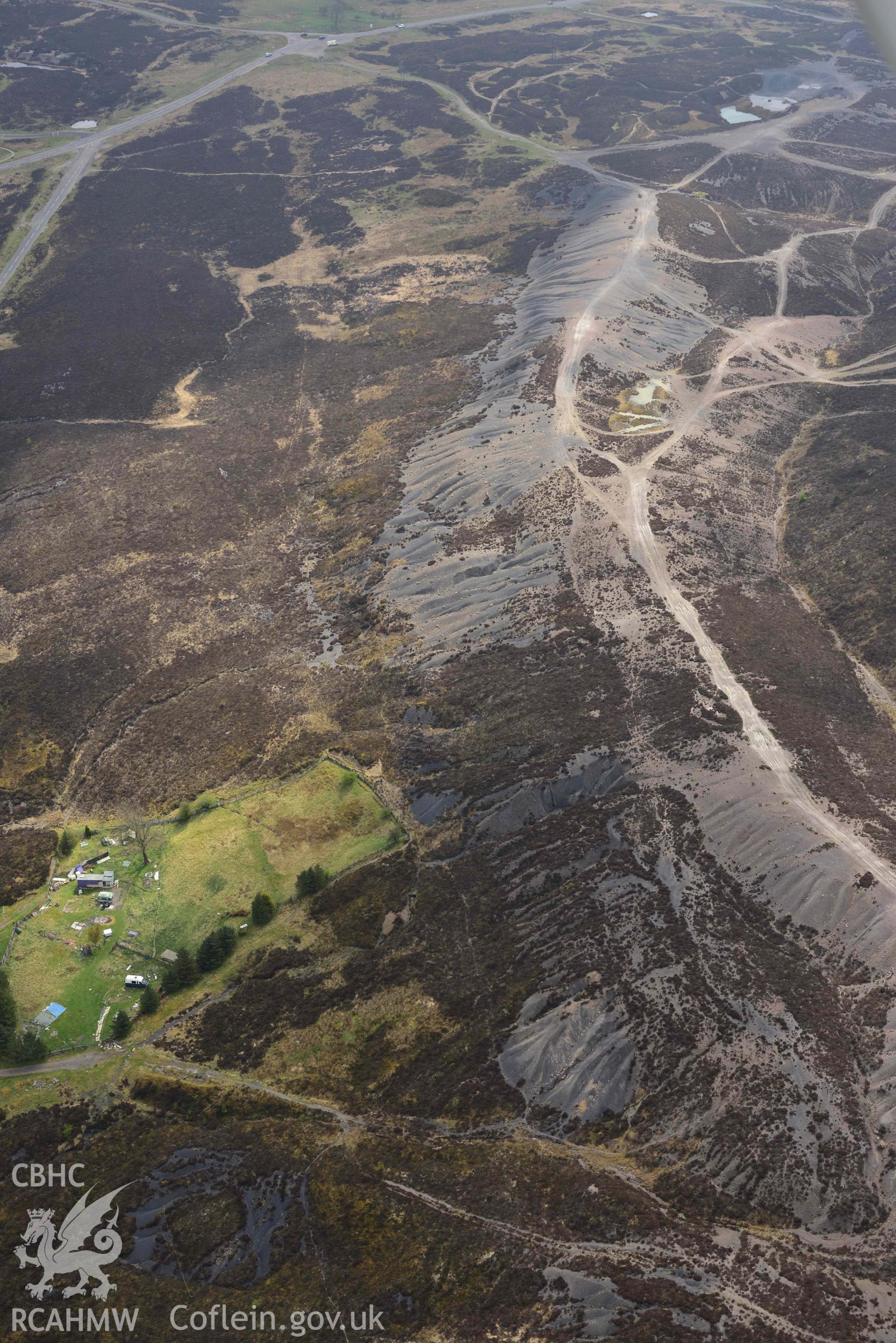 Blaenavon World Heritage site area; Pwll du landscape looking South East. Oblique aerial photograph taken during the Royal Commission's programme of archaeological aerial reconnaissance by Toby Driver on 29 April 2022.