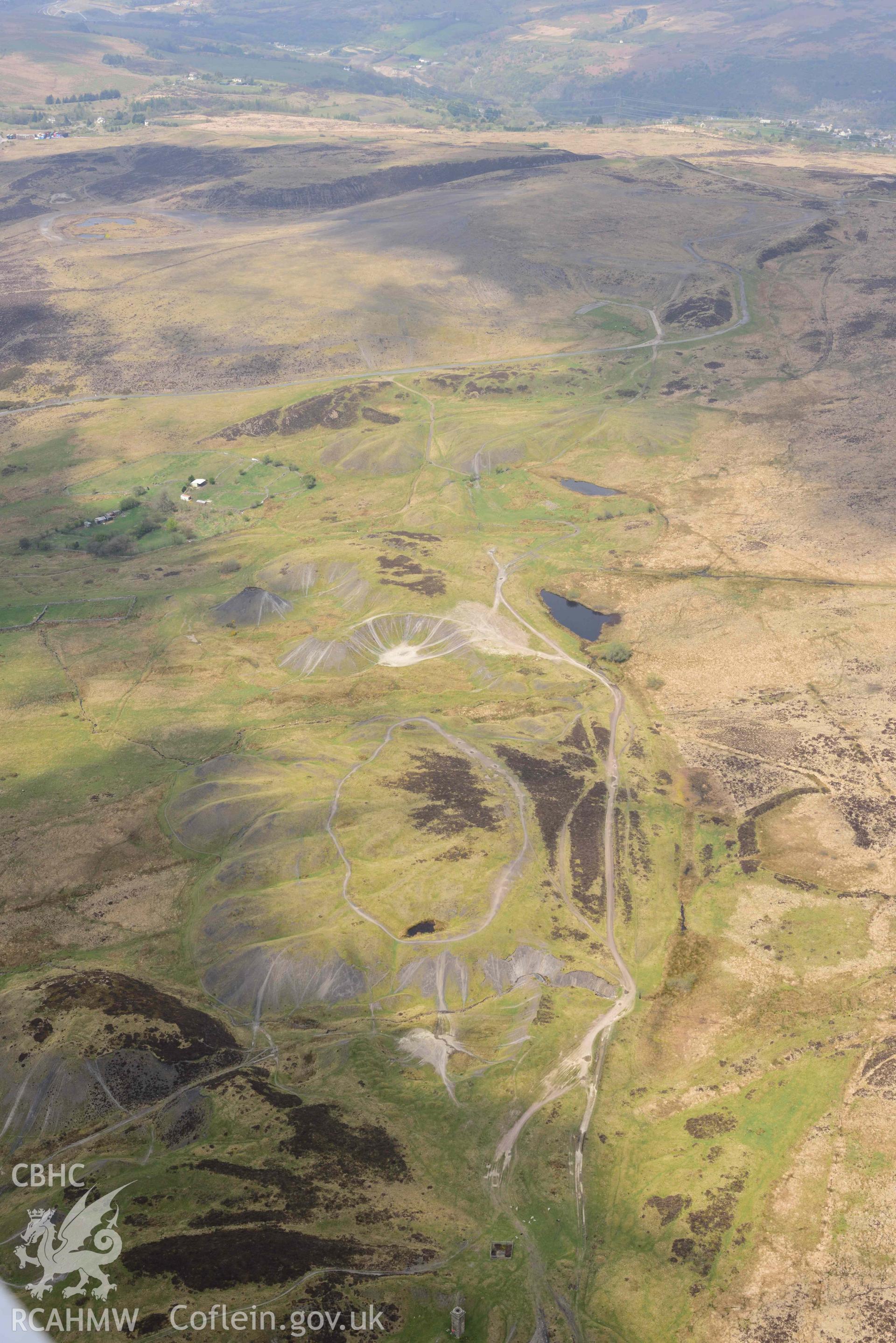 Blaenavon World Heritage site area; Hill Pits looking North West. Oblique aerial photograph taken during the Royal Commission's programme of archaeological aerial reconnaissance by Toby Driver on 29 April 2022.