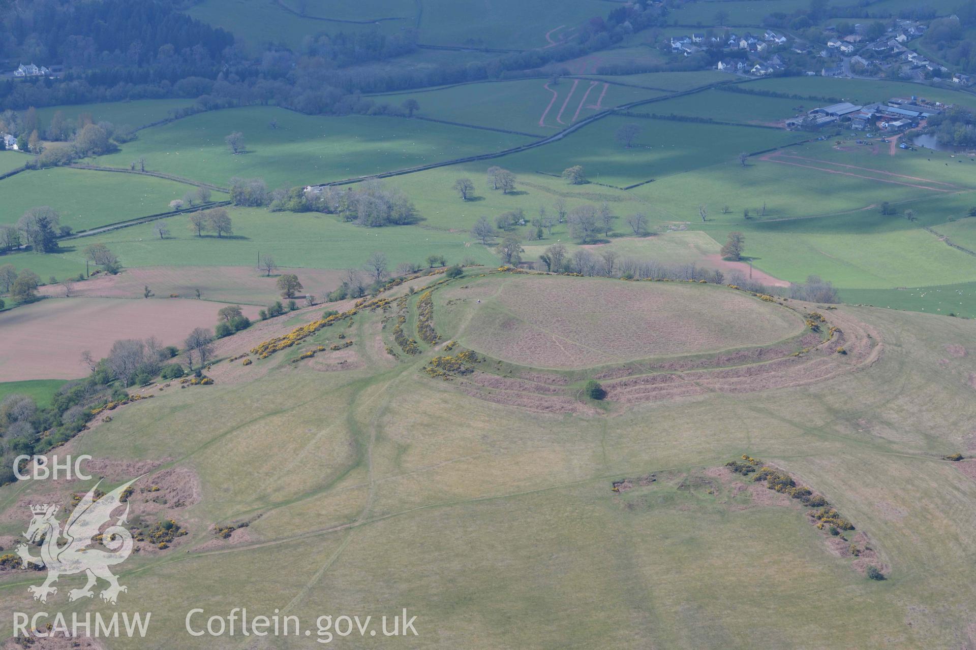 Pen-y-Crug Hillfort, near Brecon. Oblique aerial photograph taken during the Royal Commission's programme of archaeological aerial reconnaissance by Toby Driver on 29 April 2022.