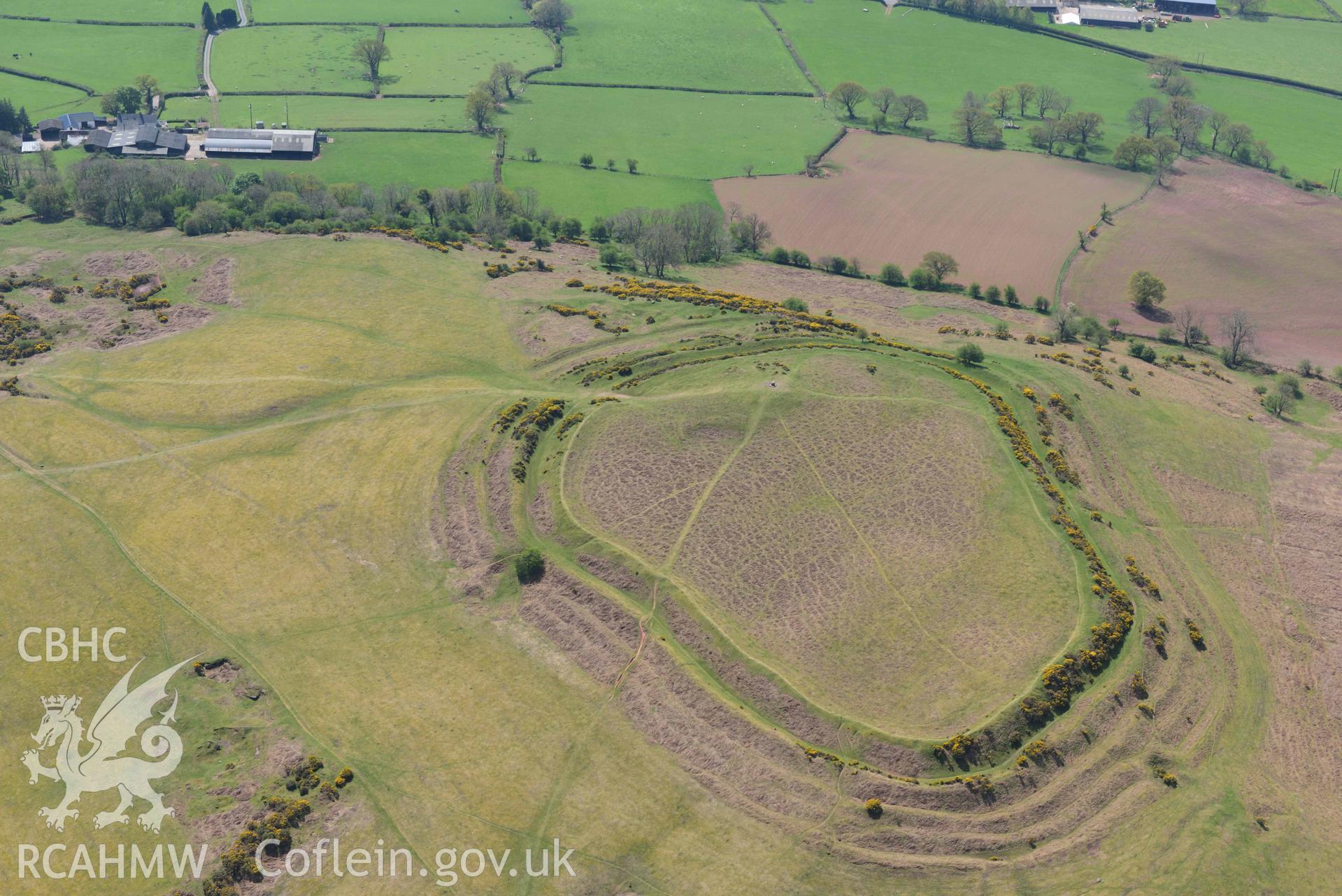 Pen-y-Crug Hillfort, near Brecon. Oblique aerial photograph taken during the Royal Commission's programme of archaeological aerial reconnaissance by Toby Driver on 29 April 2022.