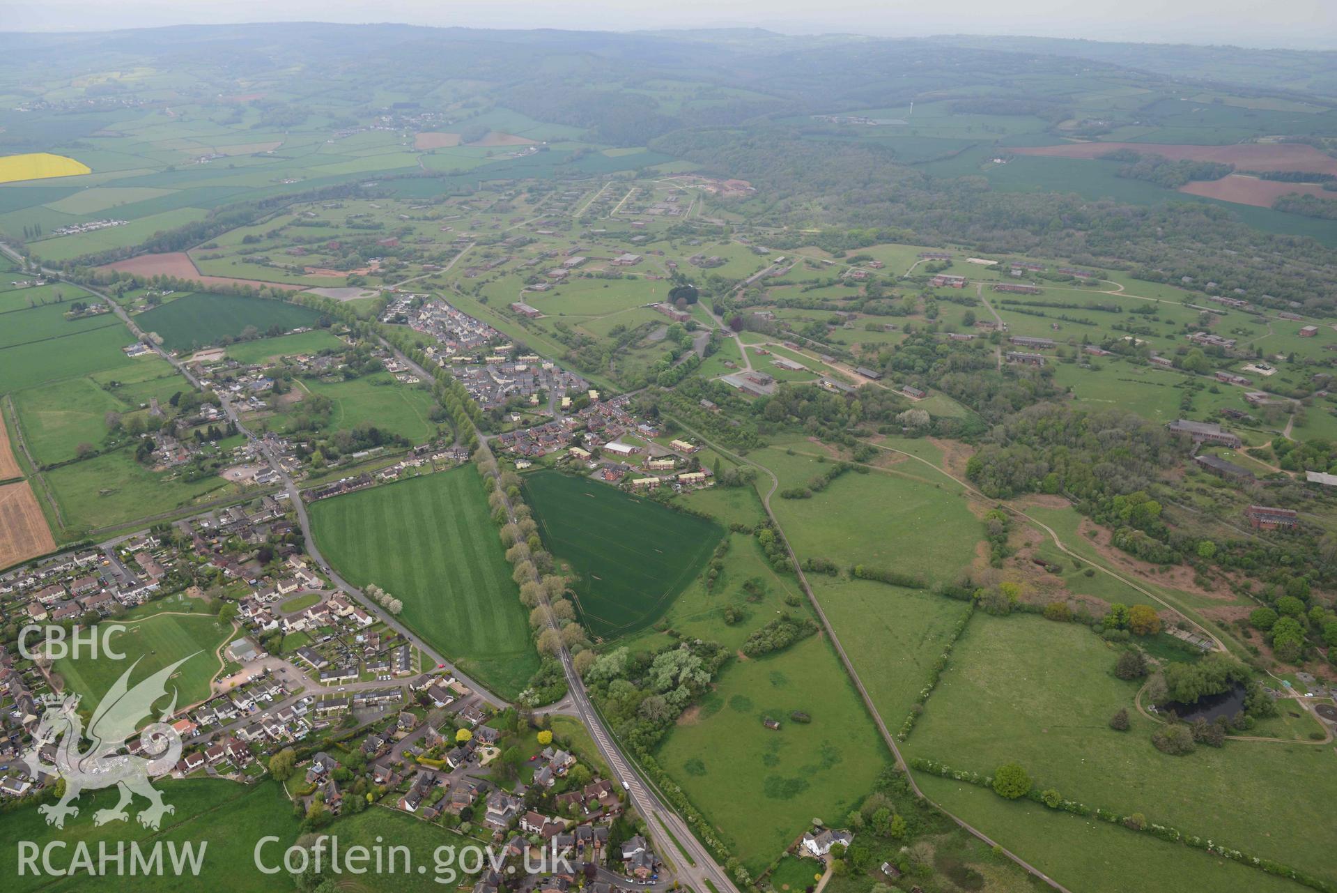 Caerwent Roman City, from the east. Oblique aerial photograph taken during the Royal Commission's programme of archaeological aerial reconnaissance by Toby Driver on 29 April 2022.