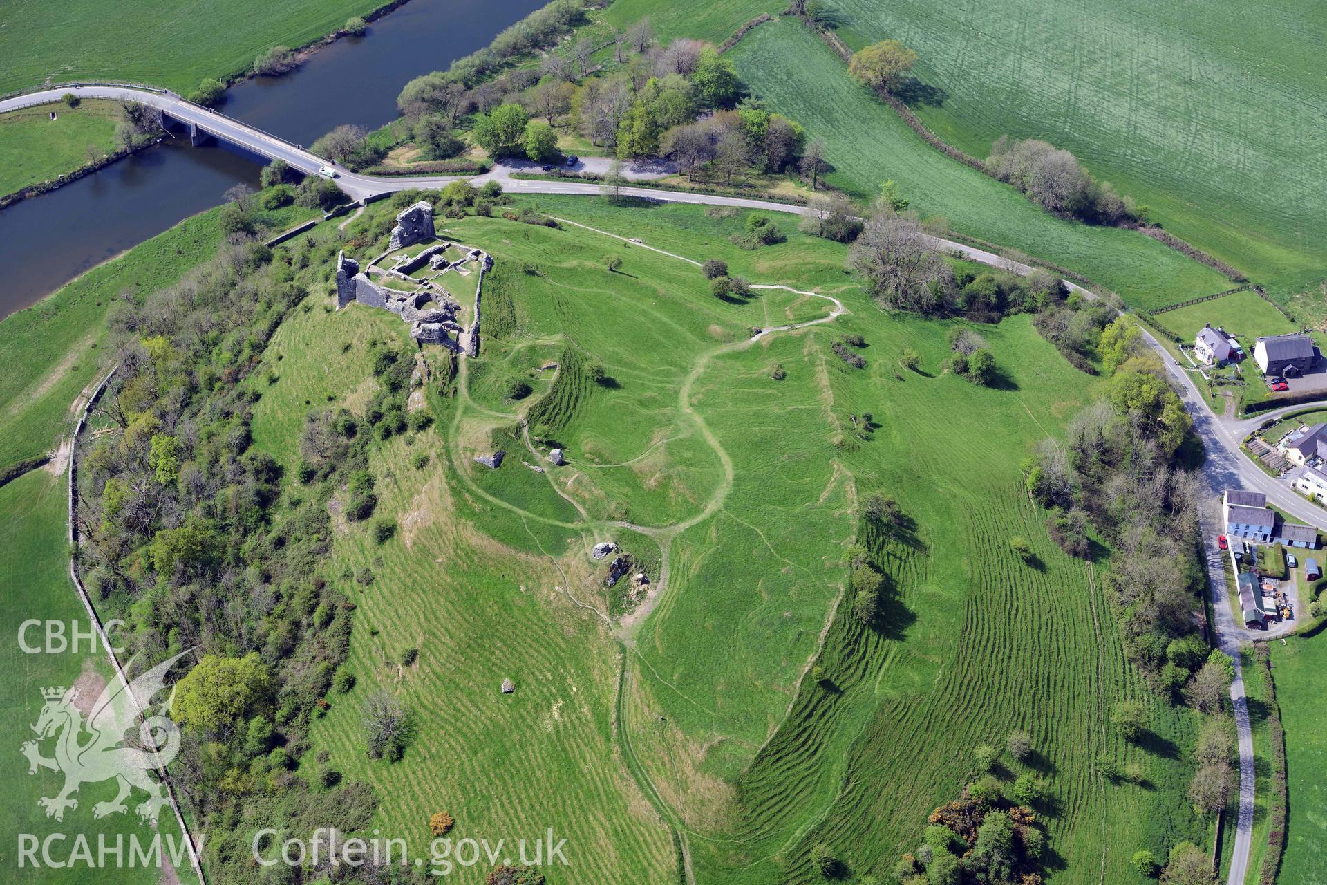 Dryslwyn Castle. Oblique aerial photograph taken during the Royal Commission's programme of archaeological aerial reconnaissance by Toby Driver on 29 April 2022.