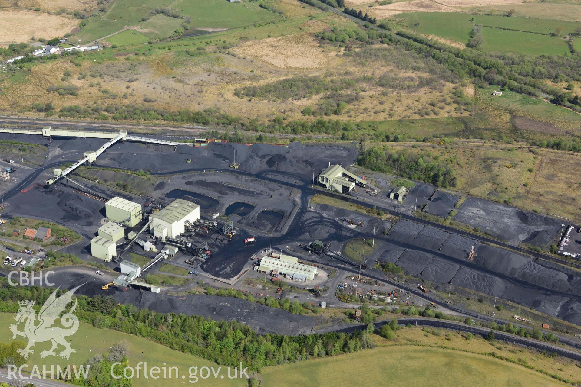 Onllwyn Washery. Oblique aerial photograph taken during the Royal Commission's programme of archaeological aerial reconnaissance by Toby Driver on 29 April 2022.