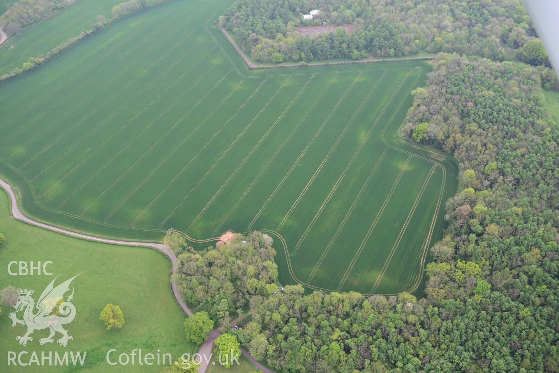 Llanmelin Wood Outpost, community excavations. Oblique aerial photograph taken during the Royal Commission's programme of archaeological aerial reconnaissance by Toby Driver on 29 April 2022.