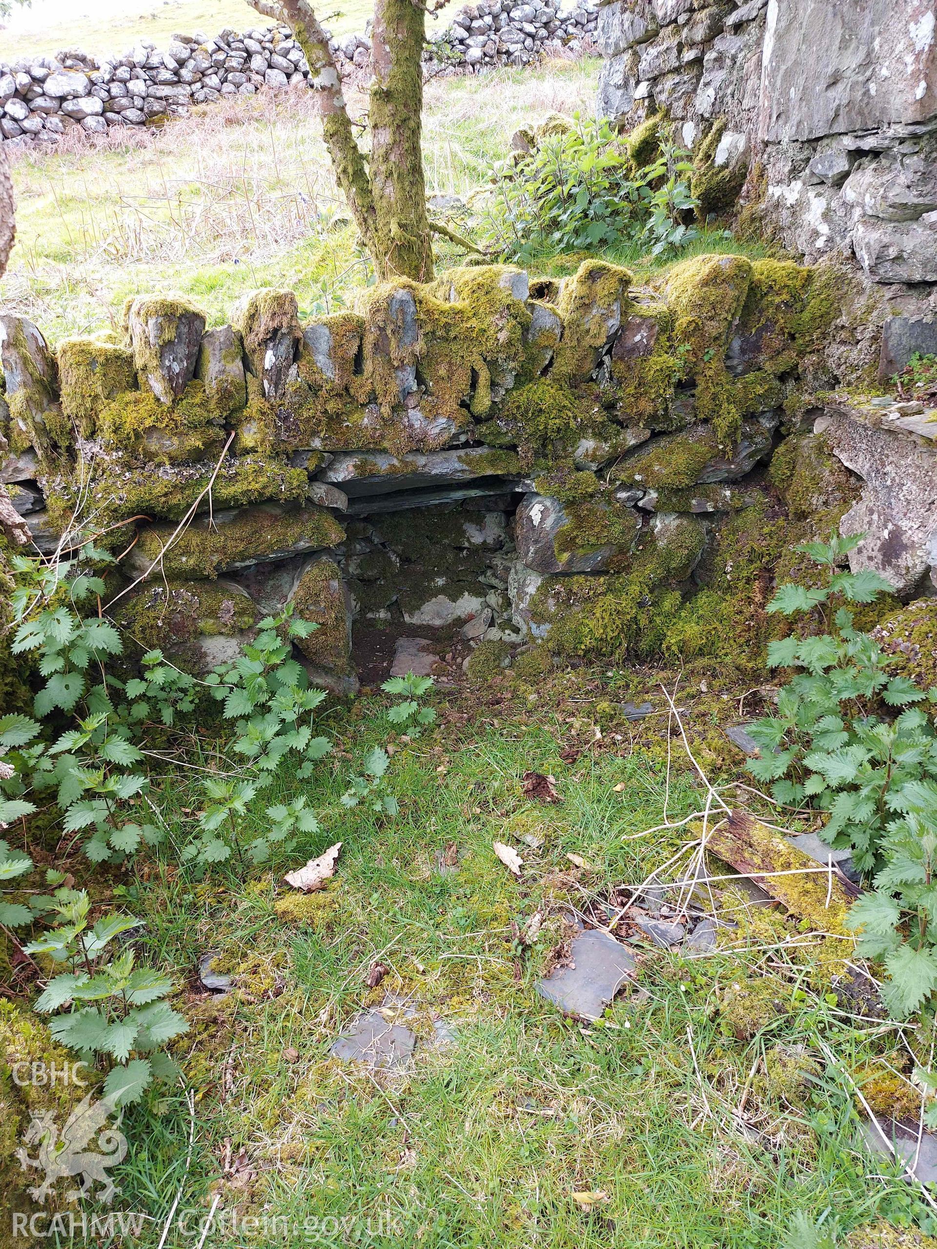 Photograph showing Capel Ty'n Drain, Llanenddwyn, one of the farmstead ruins in the Ardudwy area surveyed by volunteers between November 2020 and November 2023, as part of Prosiect Treftadaeth Harlech ac Ardudwy. ‘Murddunnod Coll’ project.