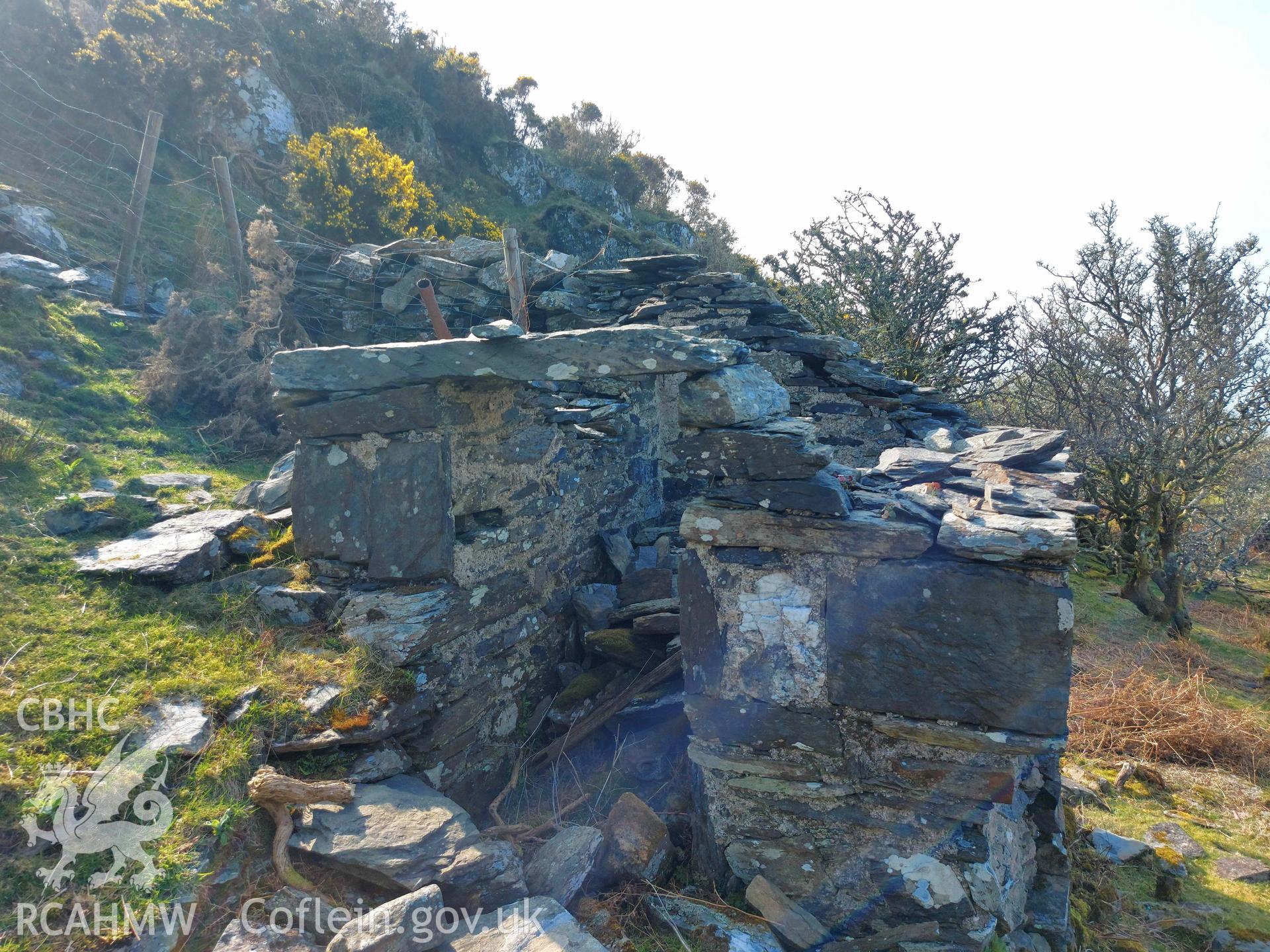 Photograph showing Cell-Fechan, Barmouth, one of the farmstead ruins in the Ardudwy area surveyed by volunteers between November 2020 and November 2023, as part of Prosiect Treftadaeth Harlech ac Ardudwy. ‘Murddunnod Coll’ project.