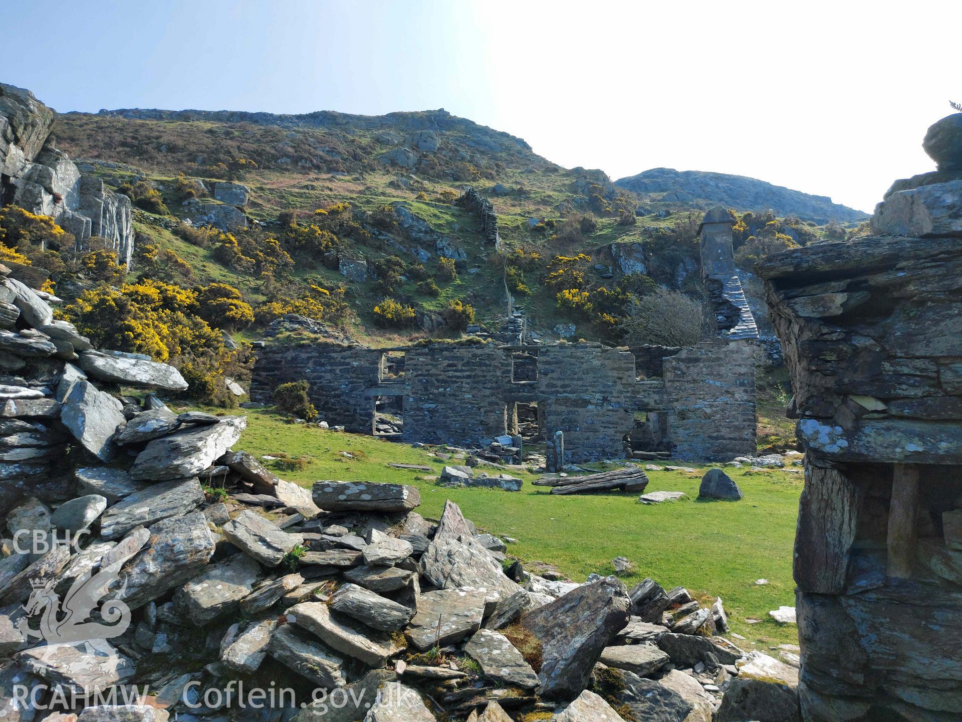 Photograph showing Cell-Fechan, Barmouth, one of the farmstead ruins in the Ardudwy area surveyed by volunteers between November 2020 and November 2023, as part of Prosiect Treftadaeth Harlech ac Ardudwy. ‘Murddunnod Coll’ project.