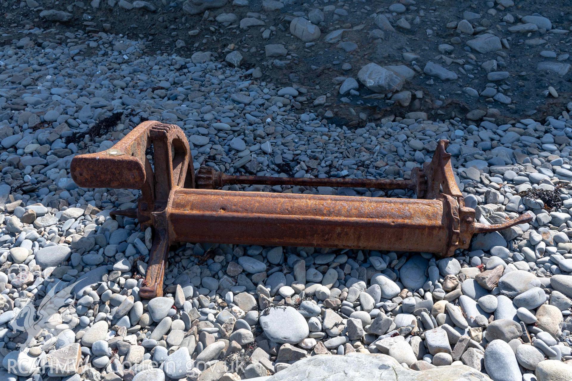 Winch, Aberstrincell from the north. Part of photographic survey of Aberstrincell lime kilns and coal yard, conducted by Louise Barker of the RCAHMW survey team on 21 March 2024.