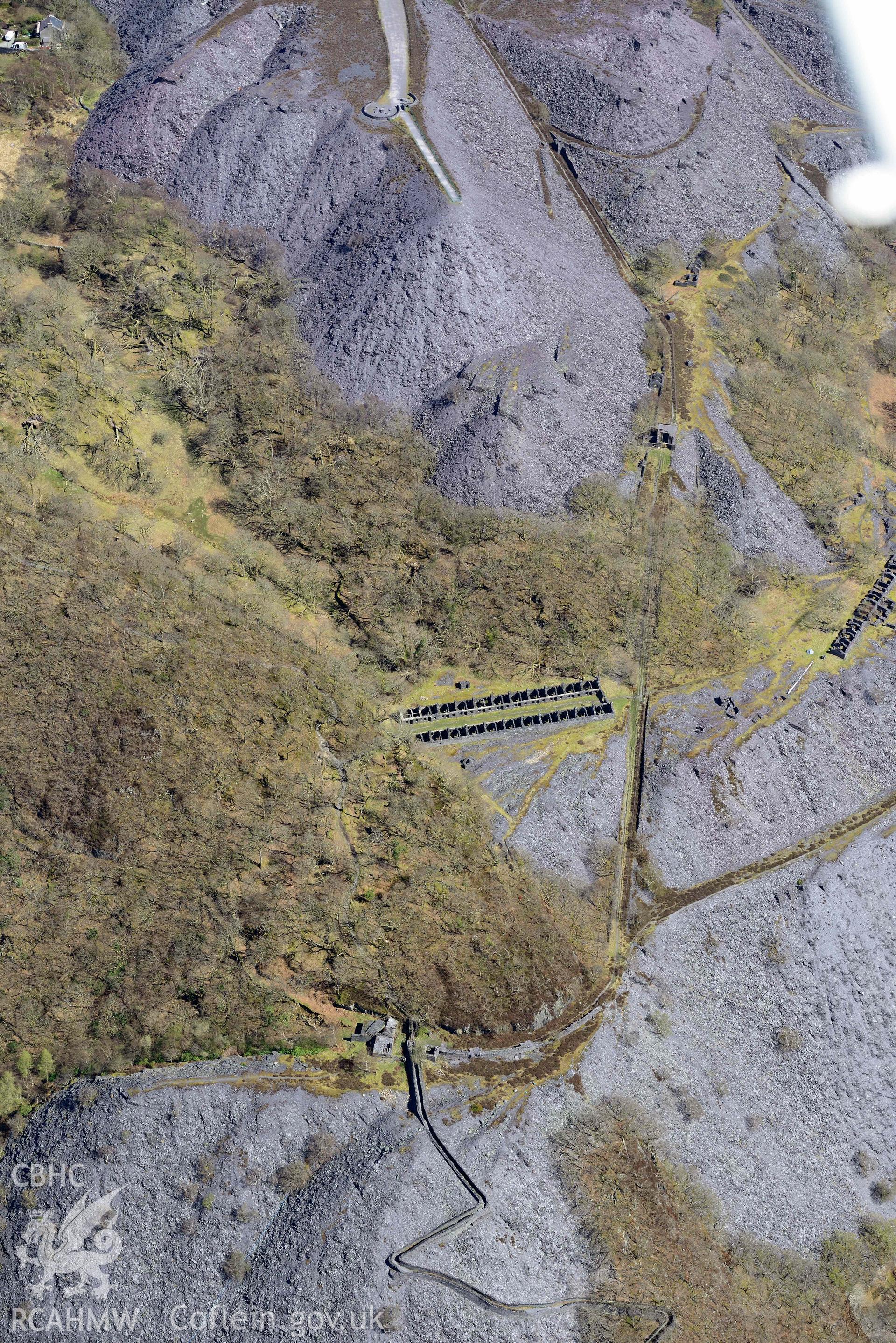 Dinorwic Quarry Barracks. Oblique aerial photograph taken during the Royal Commission’s programme of archaeological aerial reconnaissance by Toby Driver on 20 April 2018.