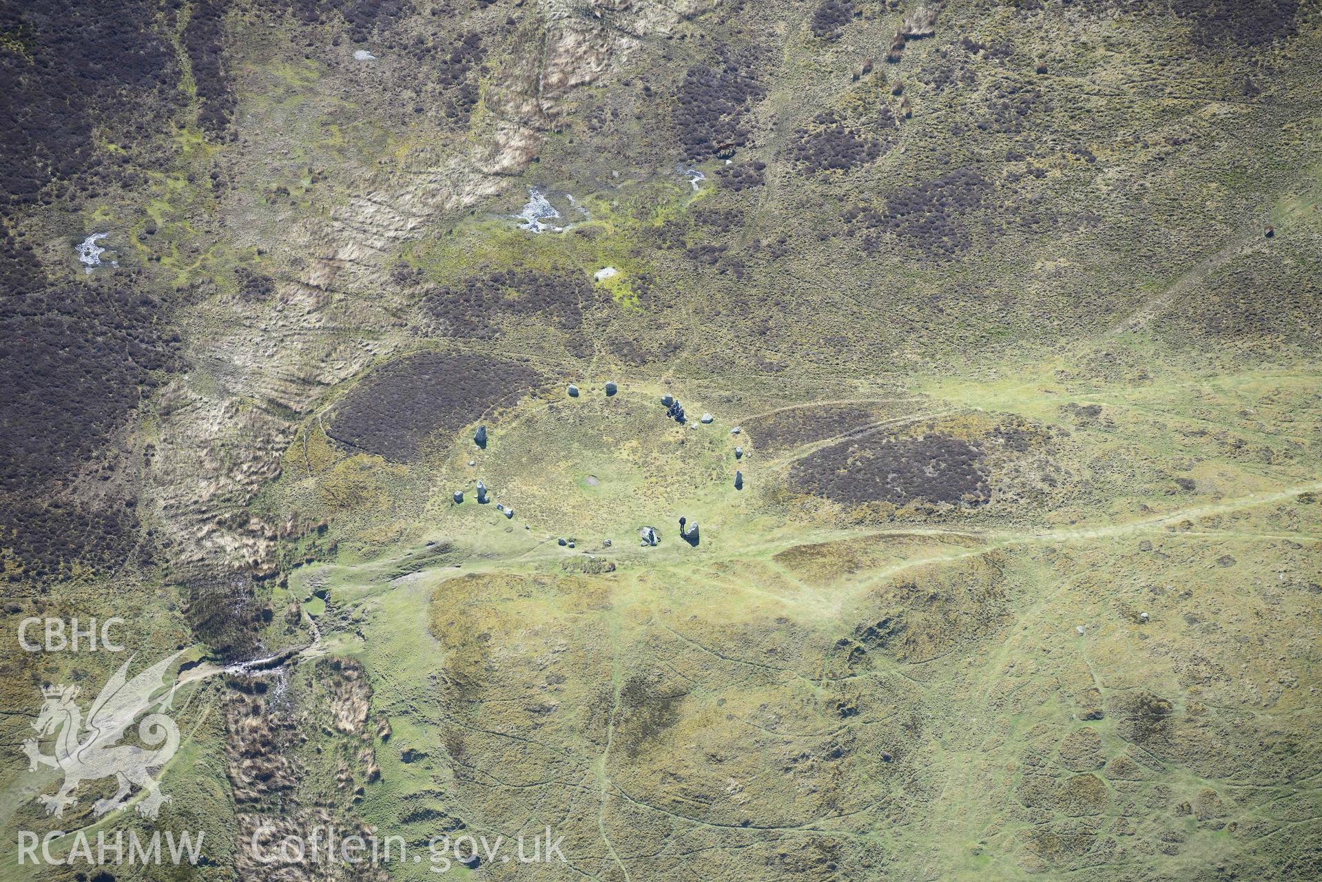 Druid's Circle, Penmaenmawr. Oblique aerial photograph taken during the Royal Commission’s programme of archaeological aerial reconnaissance by Toby Driver on 20 April 2018.