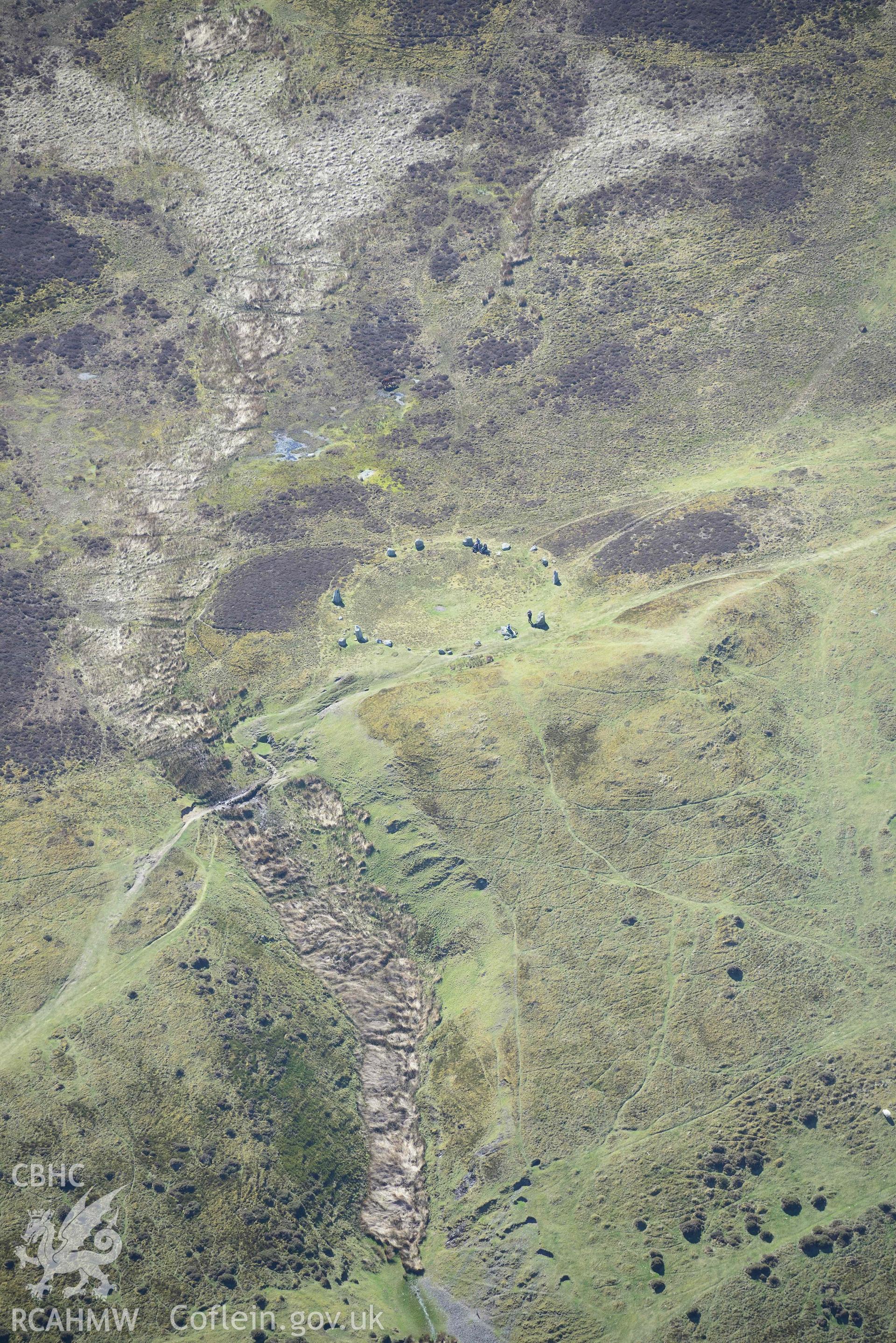 Druid's Circle, Penmaenmawr. Oblique aerial photograph taken during the Royal Commission’s programme of archaeological aerial reconnaissance by Toby Driver on 20 April 2018.