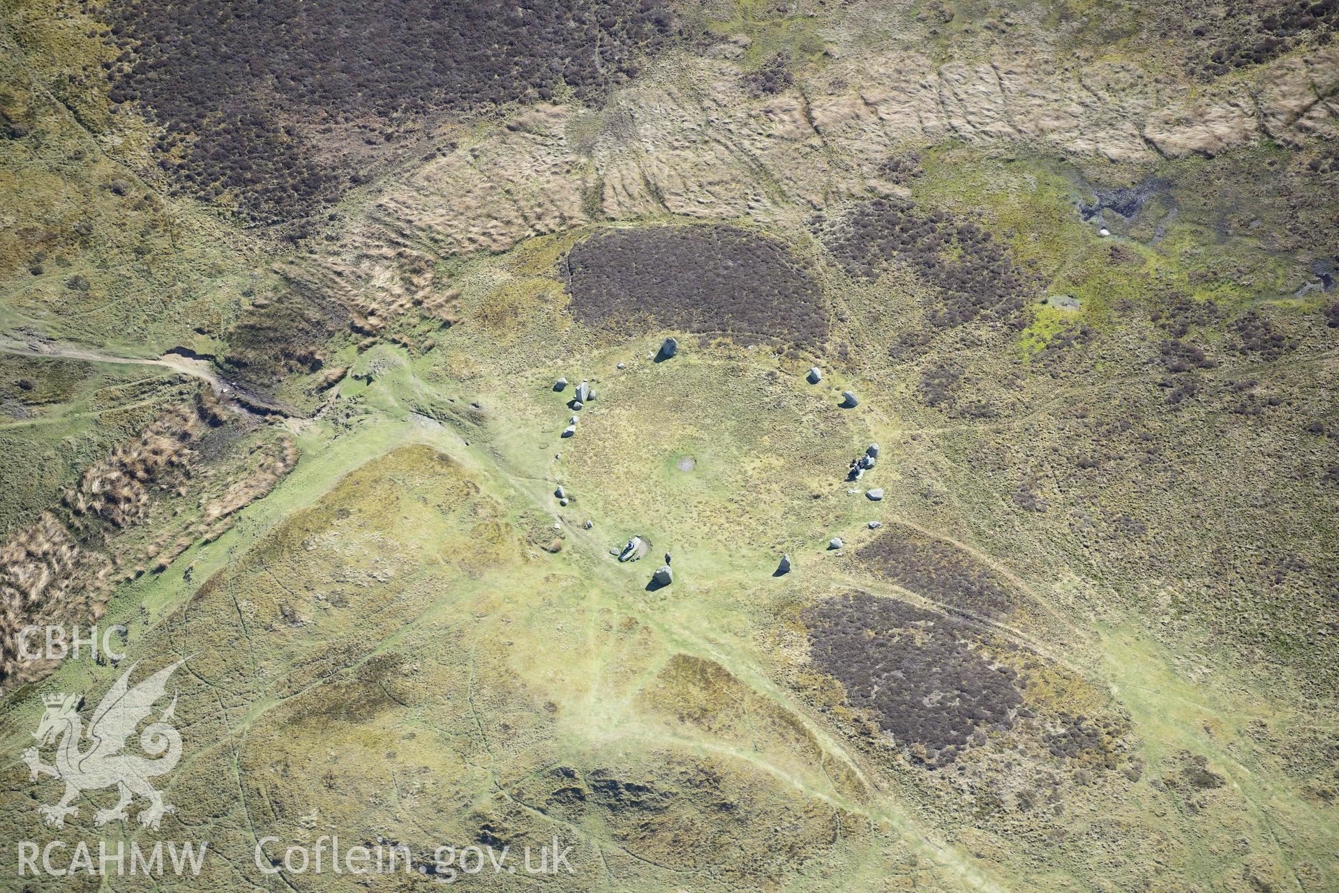 Druid's Circle, Penmaenmawr. Oblique aerial photograph taken during the Royal Commission’s programme of archaeological aerial reconnaissance by Toby Driver on 20 April 2018.