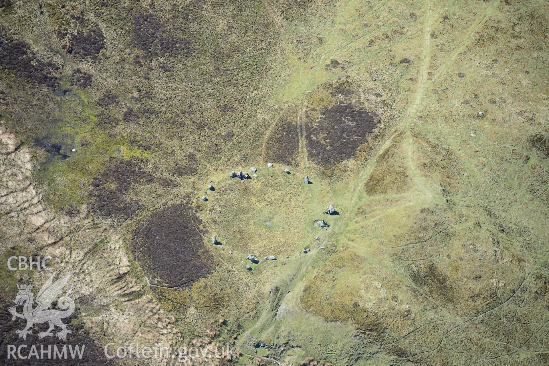 Druid's Circle, Penmaenmawr. Oblique aerial photograph taken during the Royal Commission’s programme of archaeological aerial reconnaissance by Toby Driver on 20 April 2018.