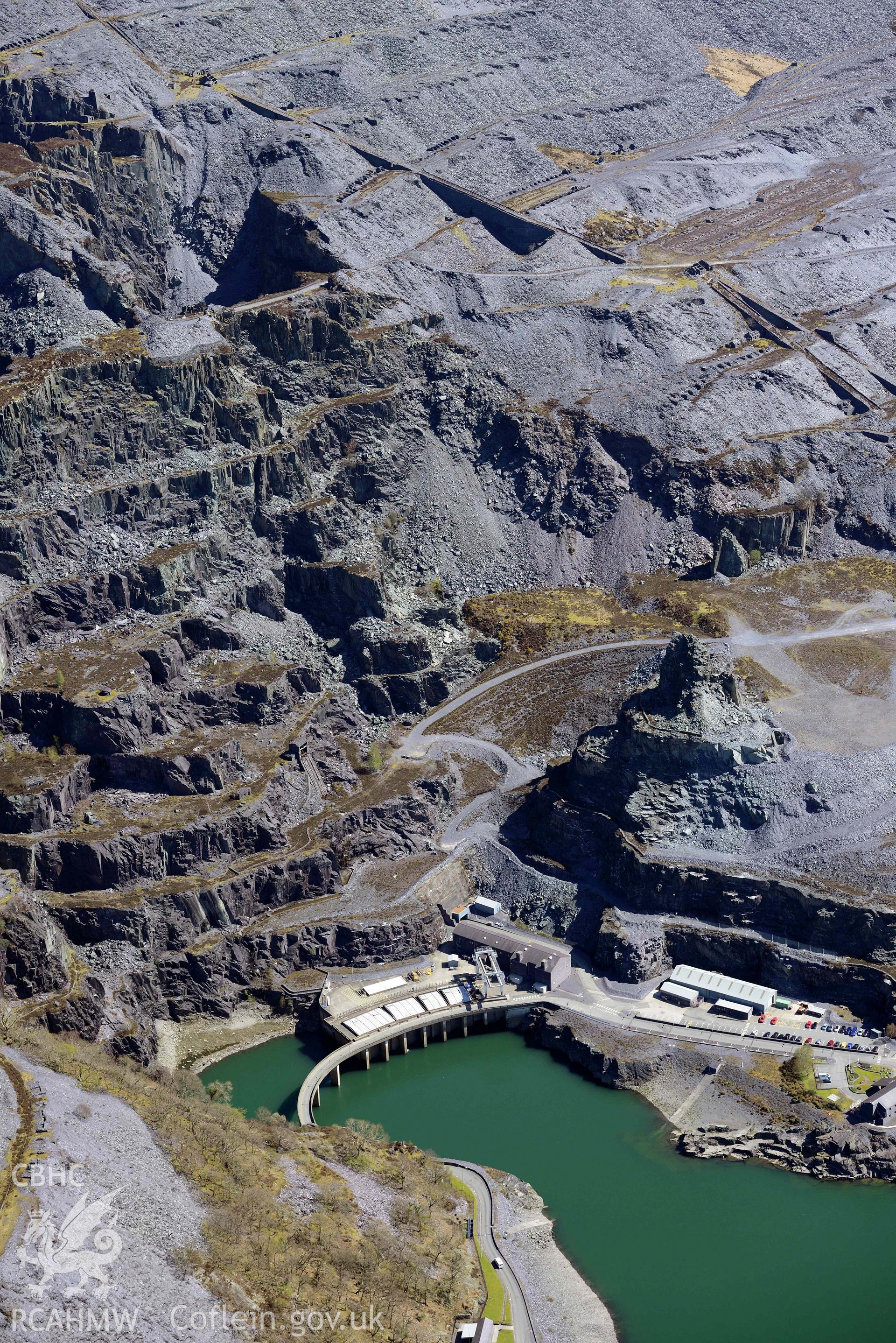 Electric Mountain: Dinorwig pumped storage hydro electric power station. Oblique aerial photograph taken during the Royal Commission’s programme of archaeological aerial reconnaissance by Toby Driver on 20 April 2018.