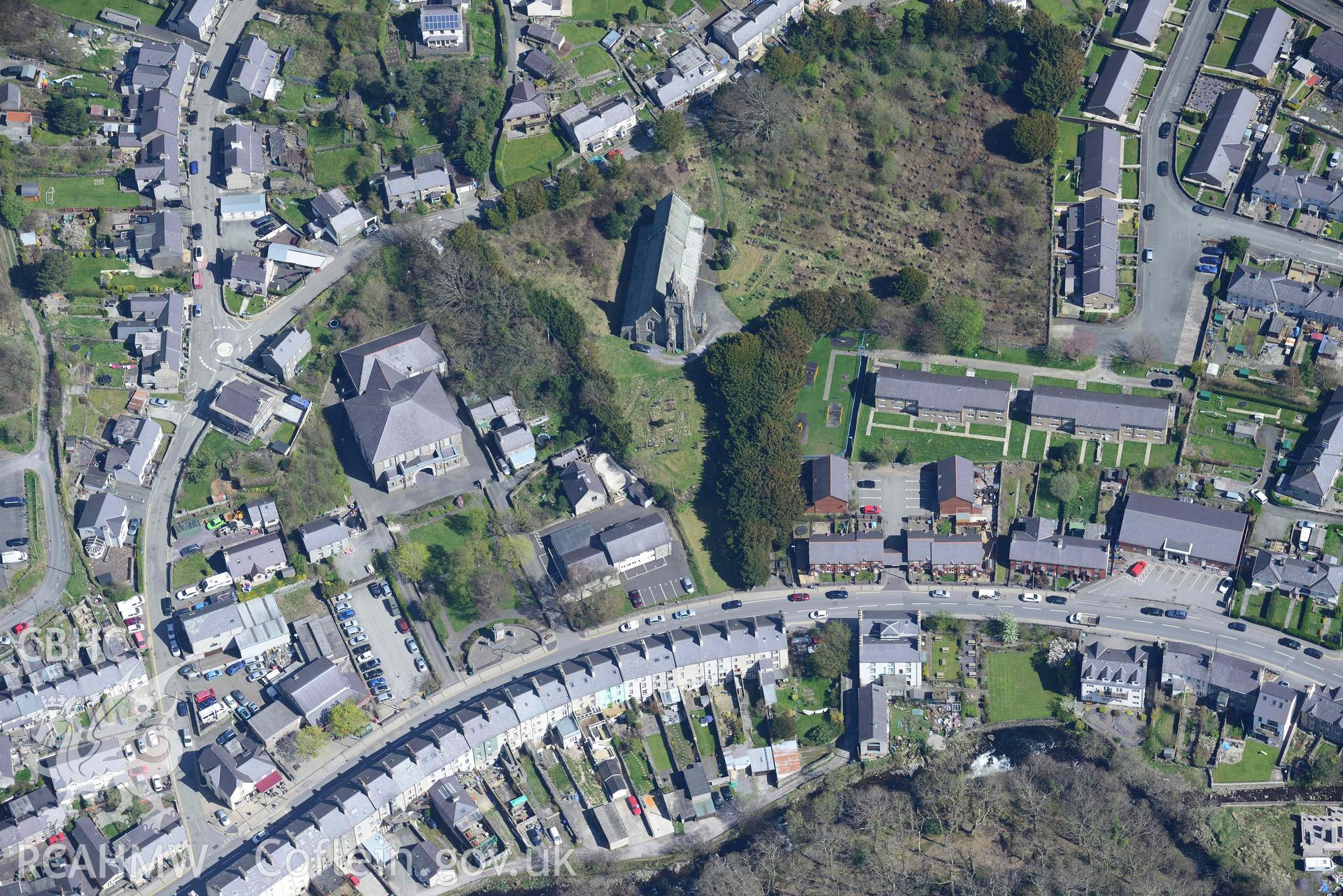 Bethesda Town, with Christ Church and Jerusalem, view from west. Oblique aerial photograph taken during the Royal Commission’s programme of archaeological aerial reconnaissance by Toby Driver on 20 April 2018.