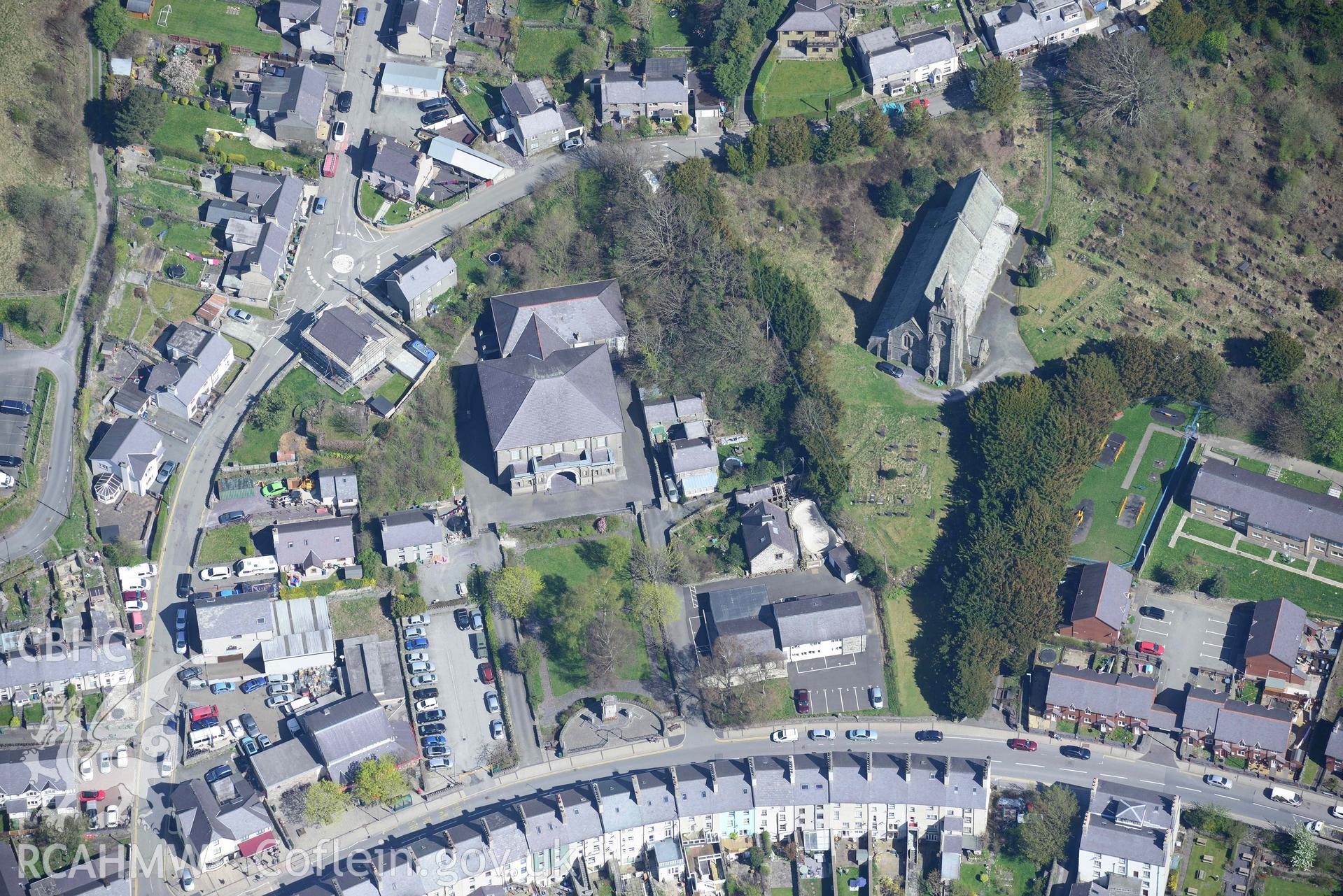 Bethesda Town, with Christ Church and Jerusalem, view from west. Oblique aerial photograph taken during the Royal Commission’s programme of archaeological aerial reconnaissance by Toby Driver on 20 April 2018.