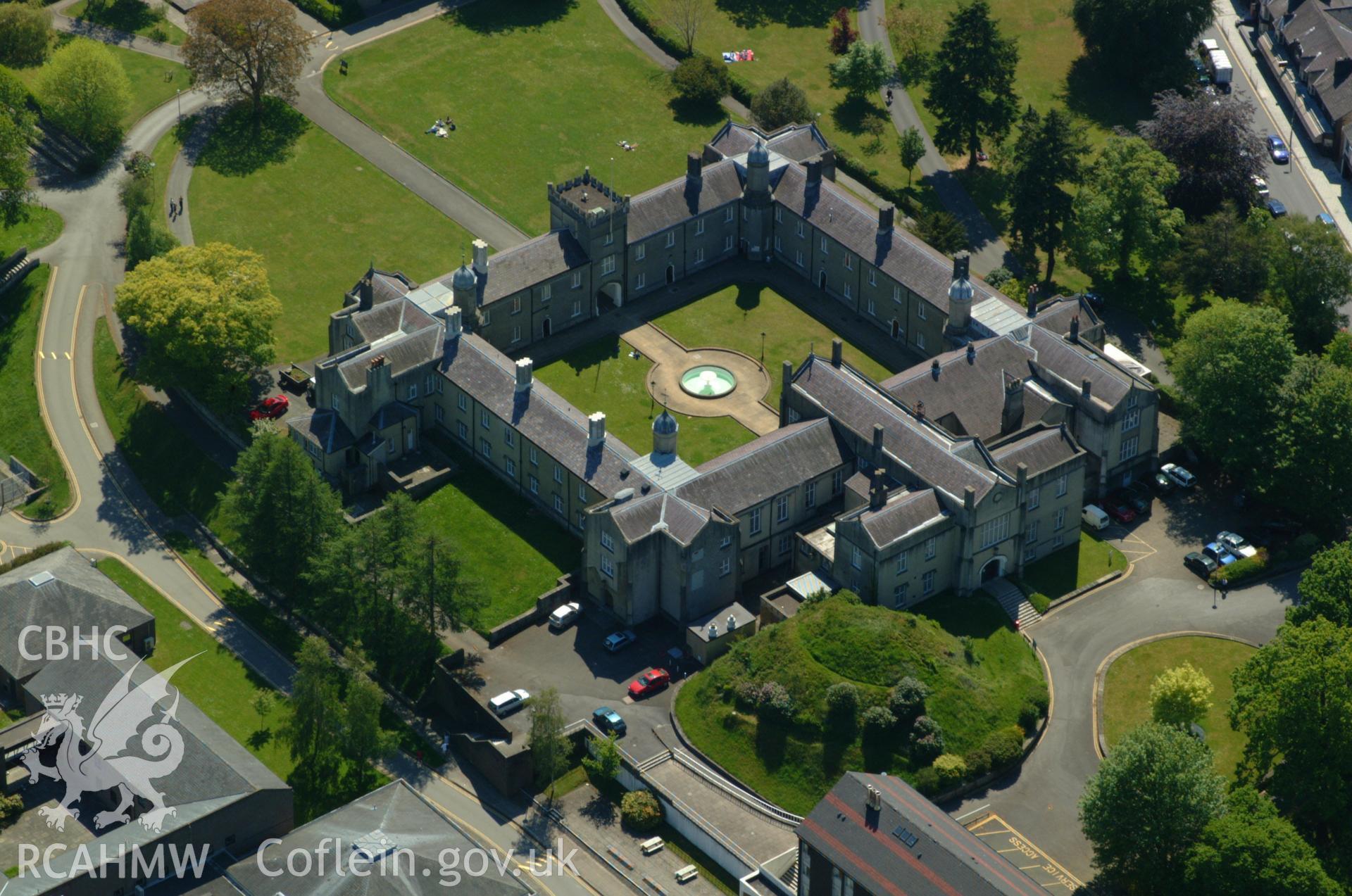 RCAHMW colour oblique aerial photograph of St David's College, Lampeter taken on 24/05/2004 by Toby Driver