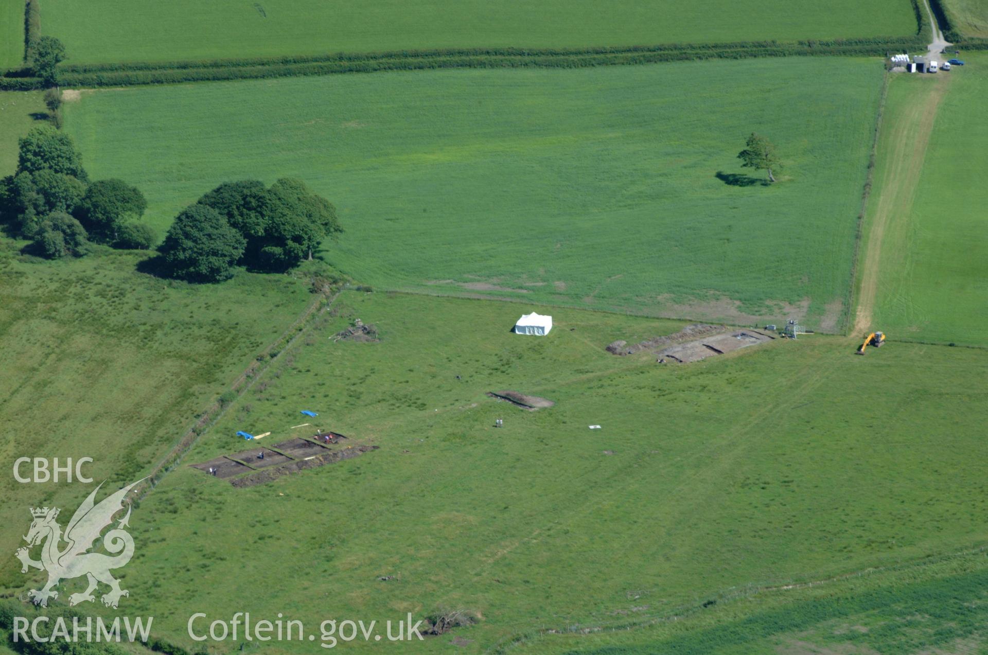 RCAHMW colour oblique aerial photograph of Llangynfelin Timber Trackway taken on 14/06/2004 by Toby Driver