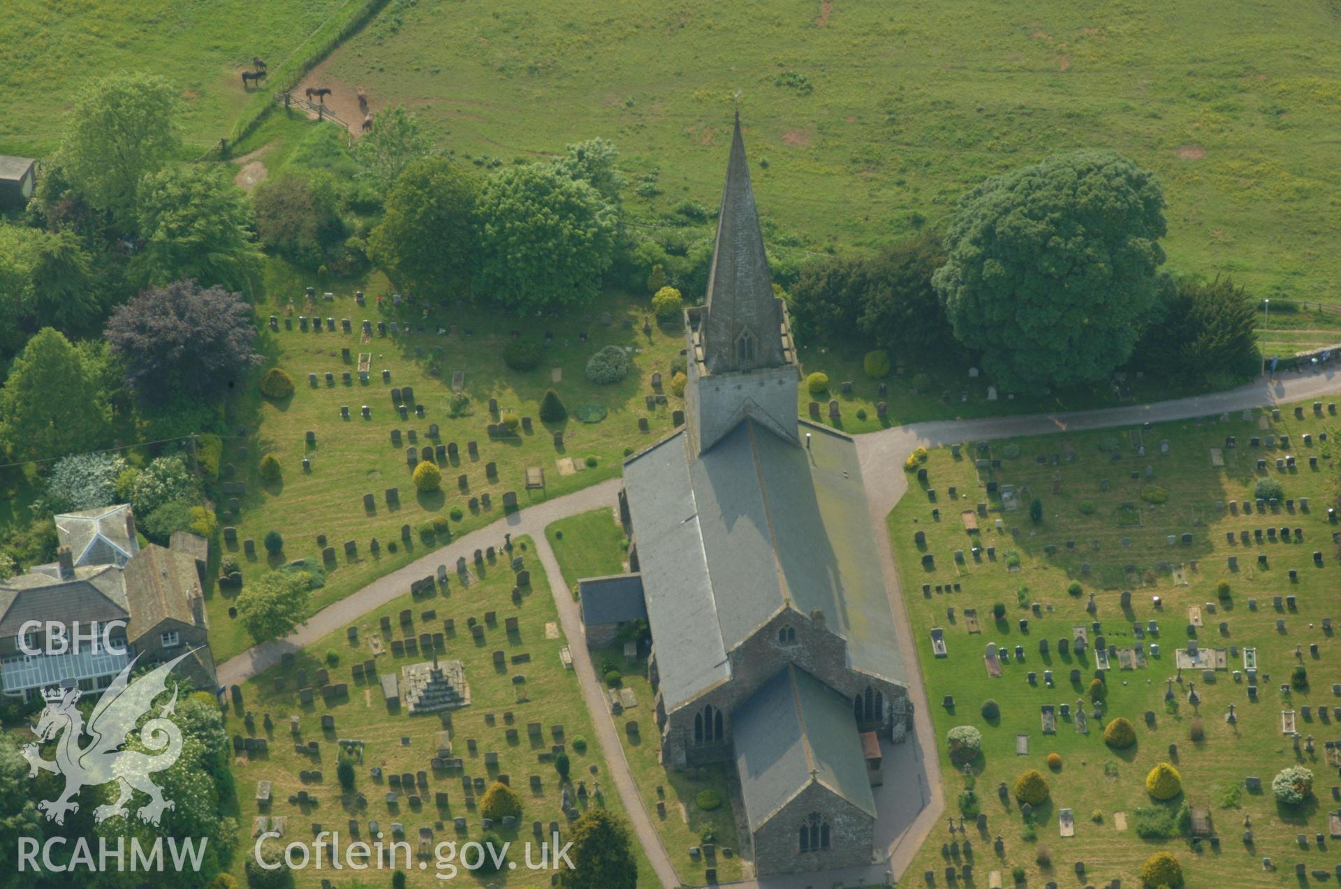 RCAHMW colour oblique aerial photograph of St Nicholas' Church, Trellech taken on 27/05/2004 by Toby Driver