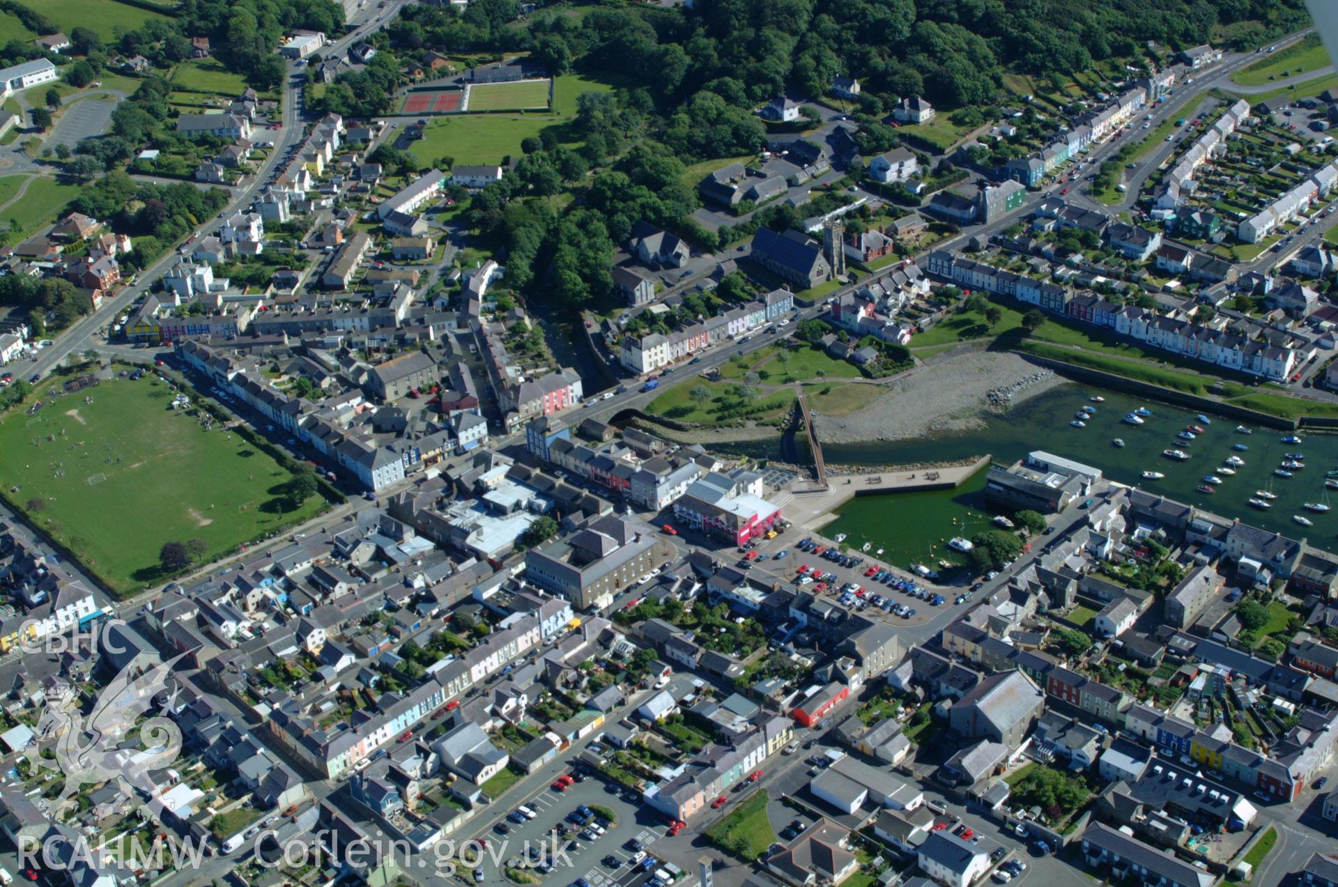 RCAHMW colour oblique aerial photograph of Aberaeron Town Hall taken on 14/06/2004 by Toby Driver