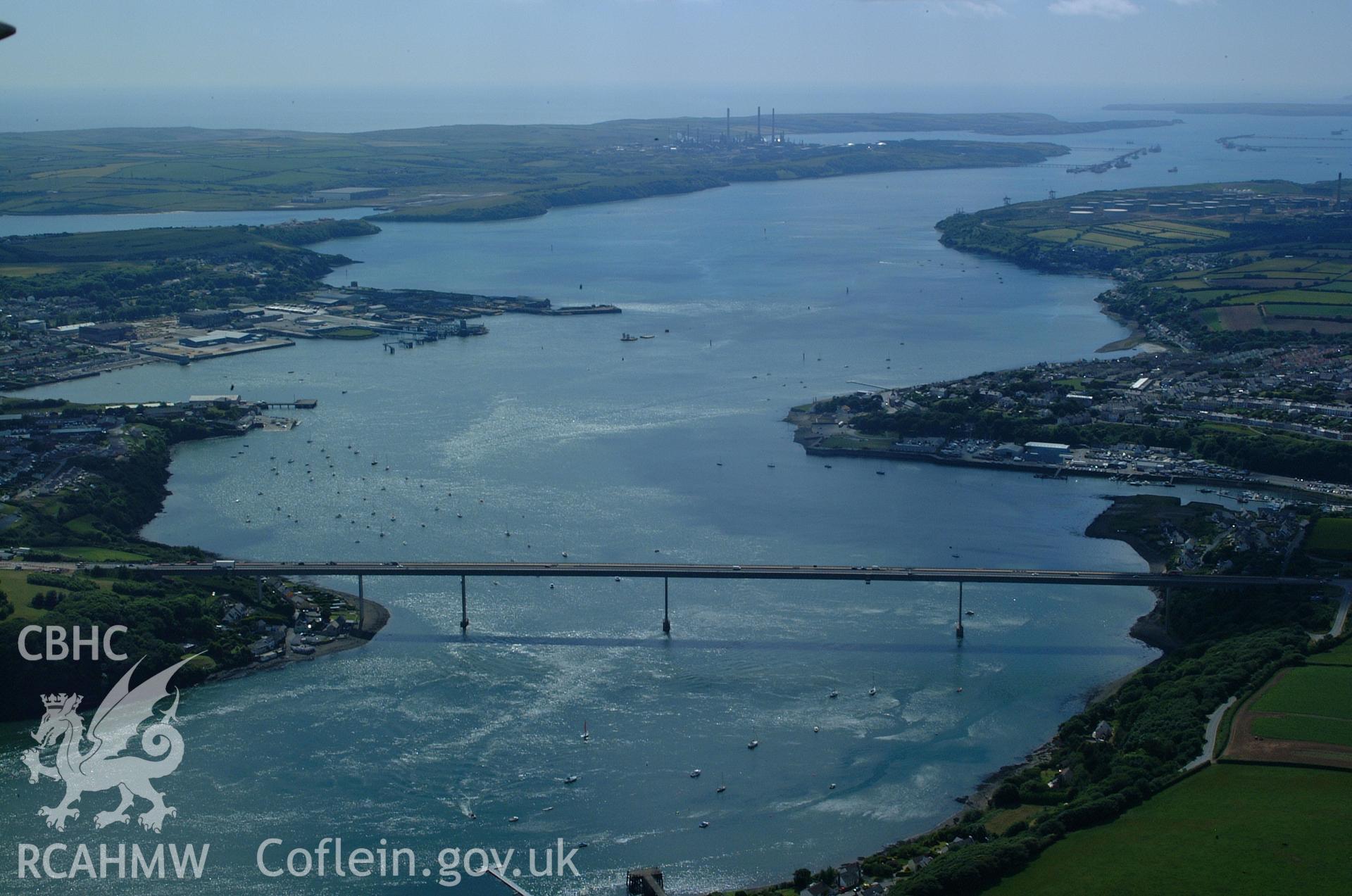 RCAHMW colour oblique aerial photograph of Milford Haven Bridge, Neyland. Taken on 15 June 2004 by Toby Driver