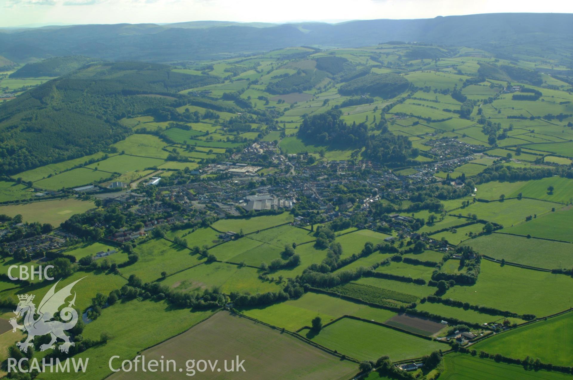 RCAHMW colour oblique aerial photograph of St Andrew's Church, Presteigne taken on 02/06/2004 by Toby Driver