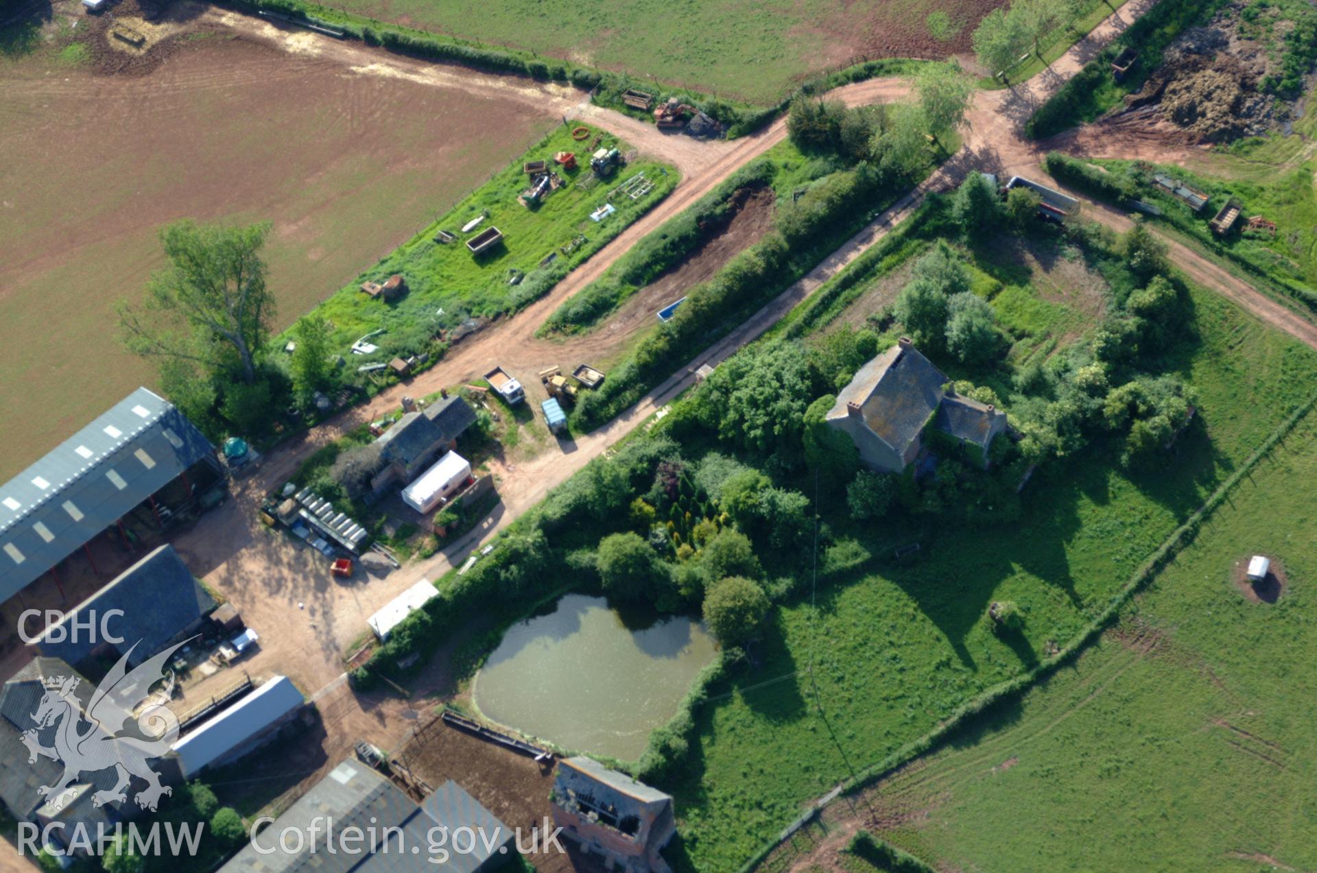 RCAHMW colour oblique aerial photograph of Parc Grace Dieu Farmhouse taken on 02/06/2004 by Toby Driver