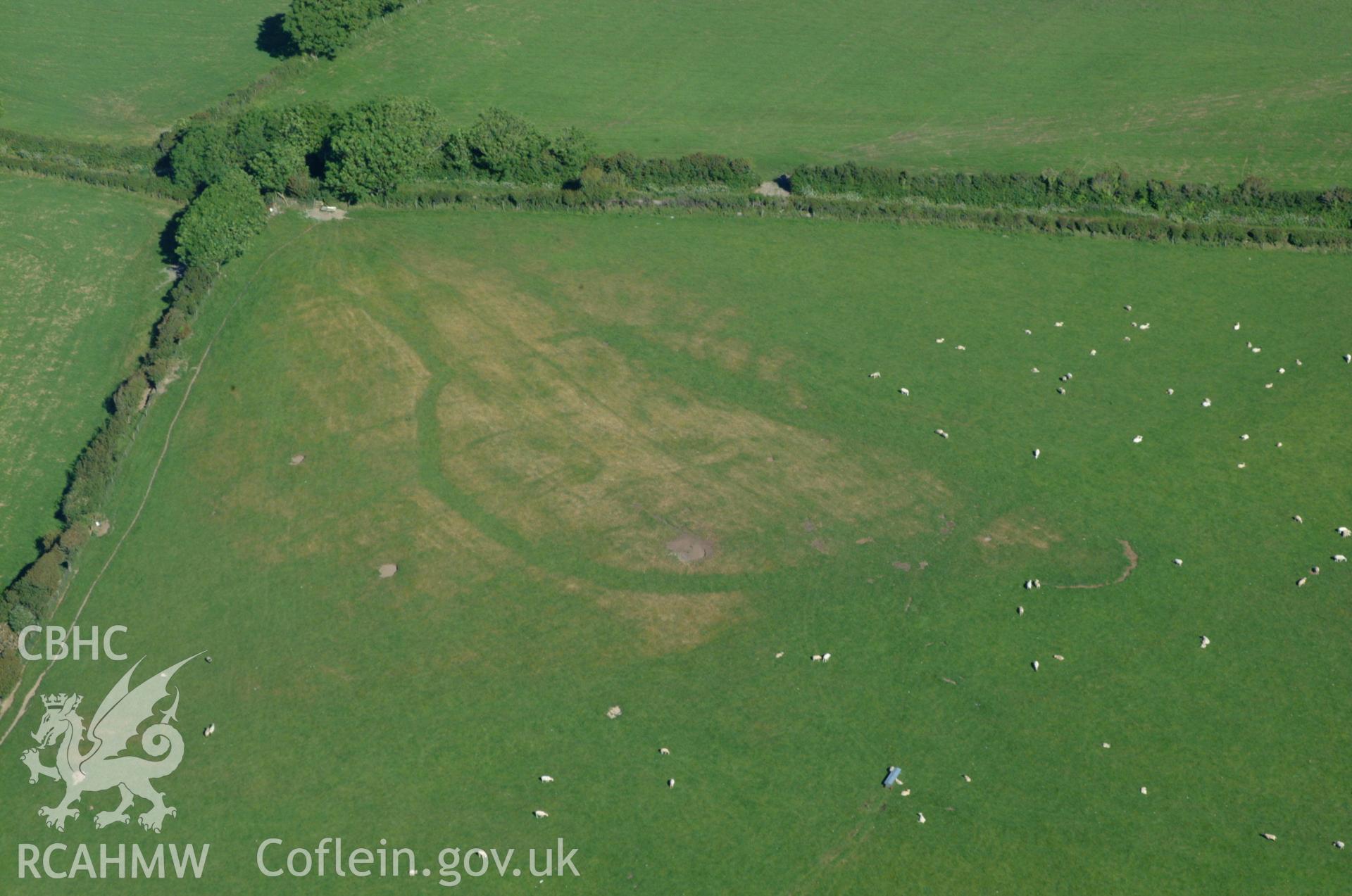 RCAHMW colour oblique aerial photograph of Pant-Teg defended enclosure Taken on 14 June 2004 by Toby Driver