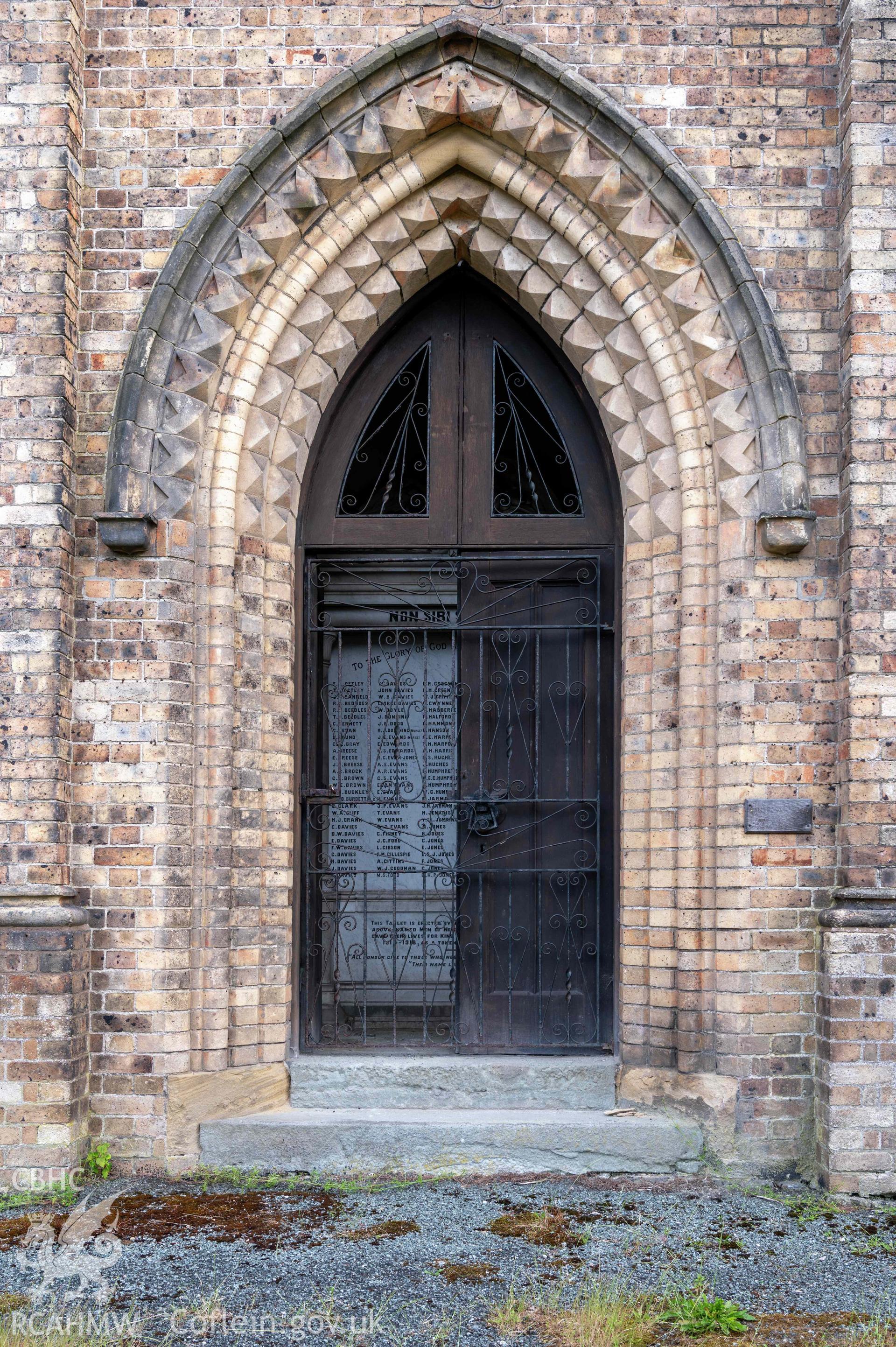 St David's Church, Newtown - exterior detail of north-west door.