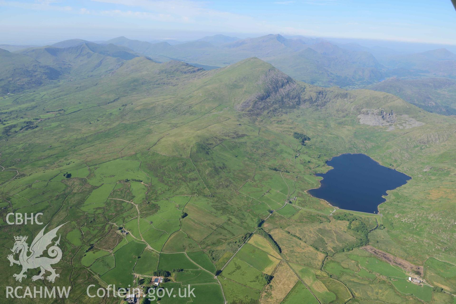 Treforys Worker's village, view from southwest over Llyn Cwm Ystradlyn. Oblique aerial photograph taken during the Royal Commission