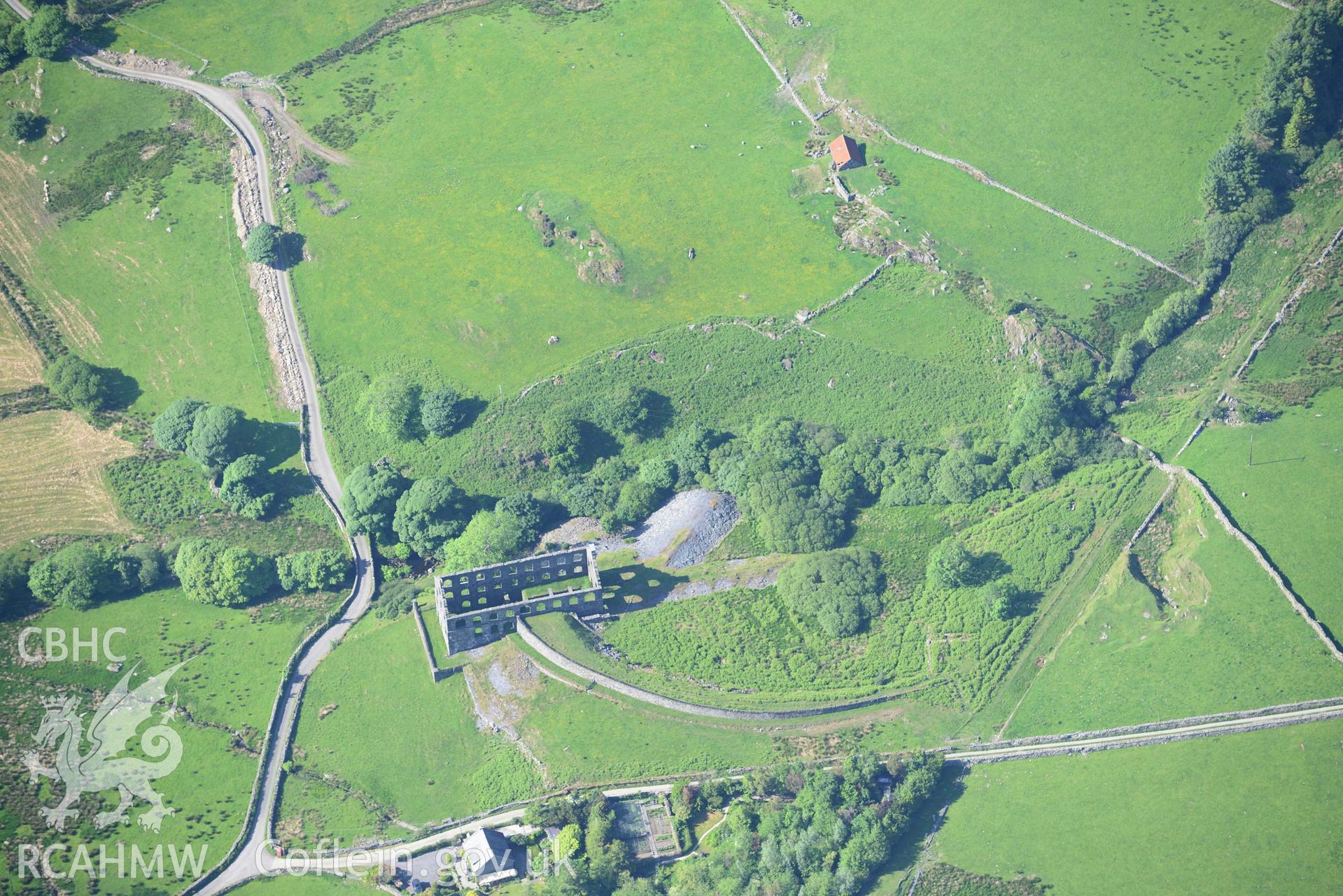 Ynysypandy slate slab mill. Oblique aerial photograph taken during the Royal Commission