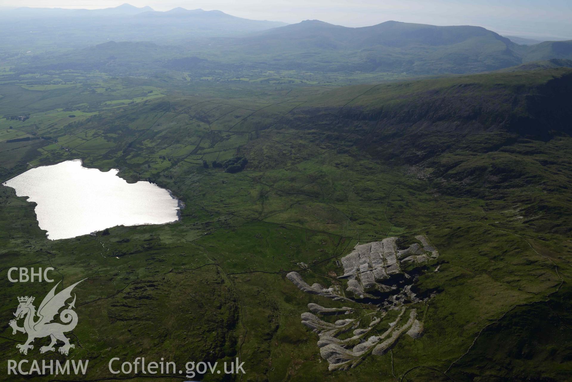 Gorseddau slate quarry, view from northeast with Llyn Cwm Ystradlyn. Oblique aerial photograph taken during the Royal Commission