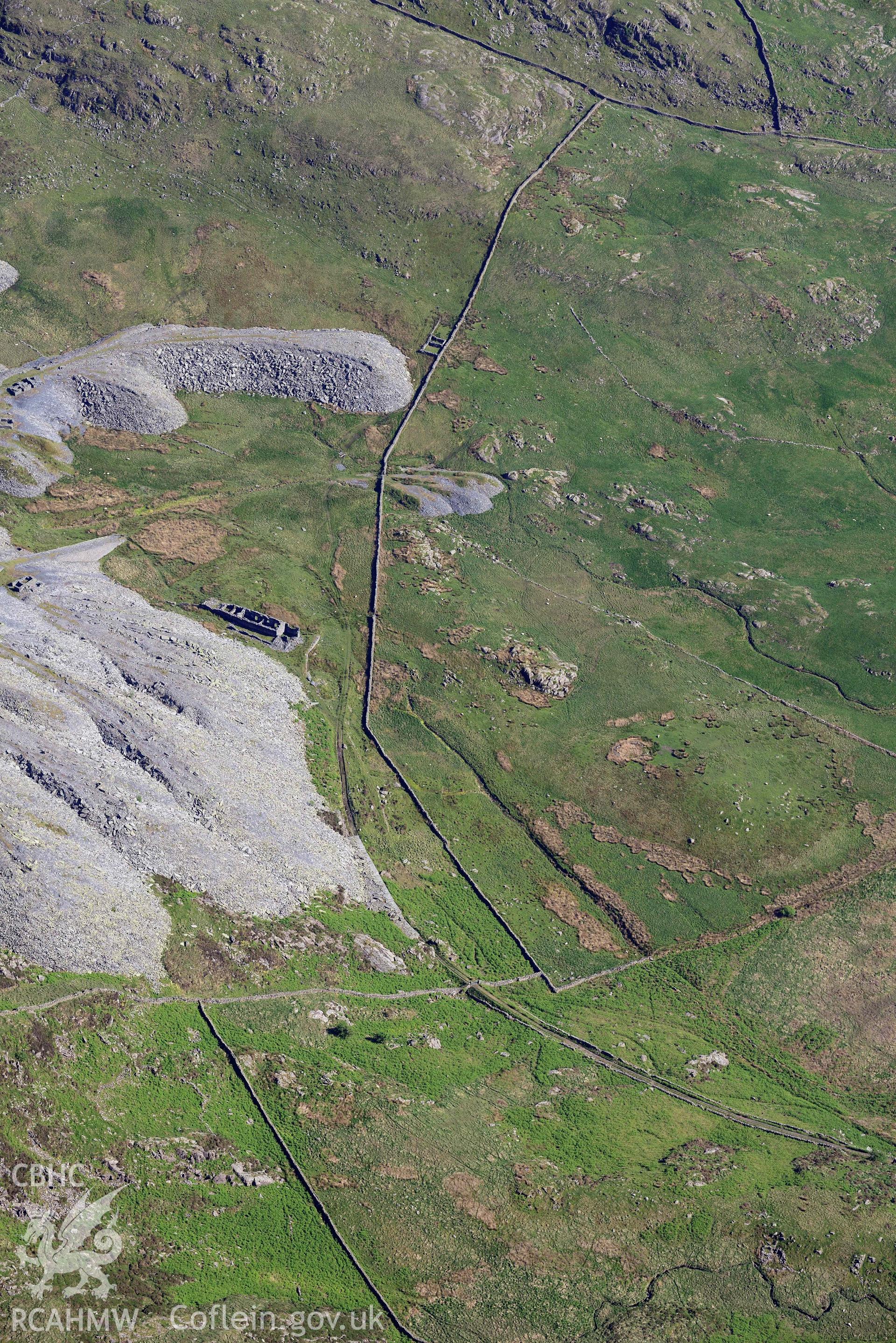 Gorseddau slate quarry, tramway. Oblique aerial photograph taken during the Royal Commission