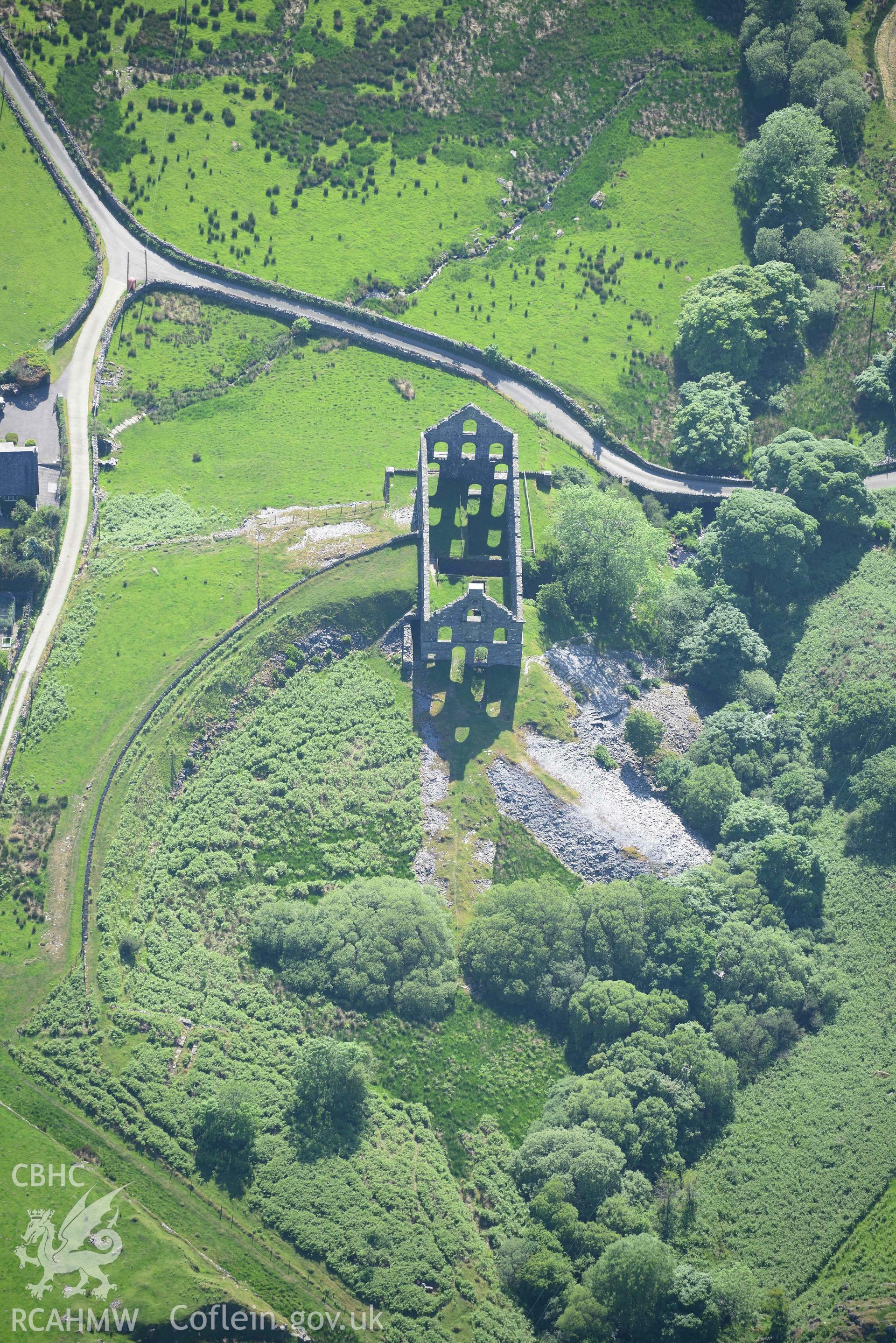 Ynysypandy slate slab mill. Oblique aerial photograph taken during the Royal Commission