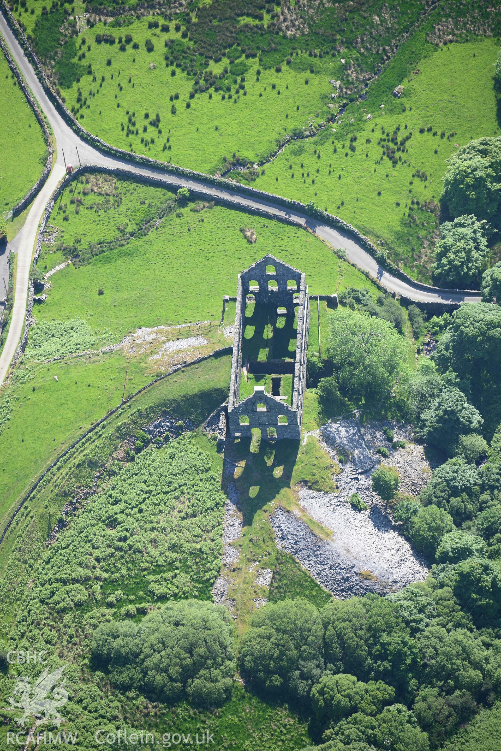 Ynysypandy slate slab mill. Oblique aerial photograph taken during the Royal Commission