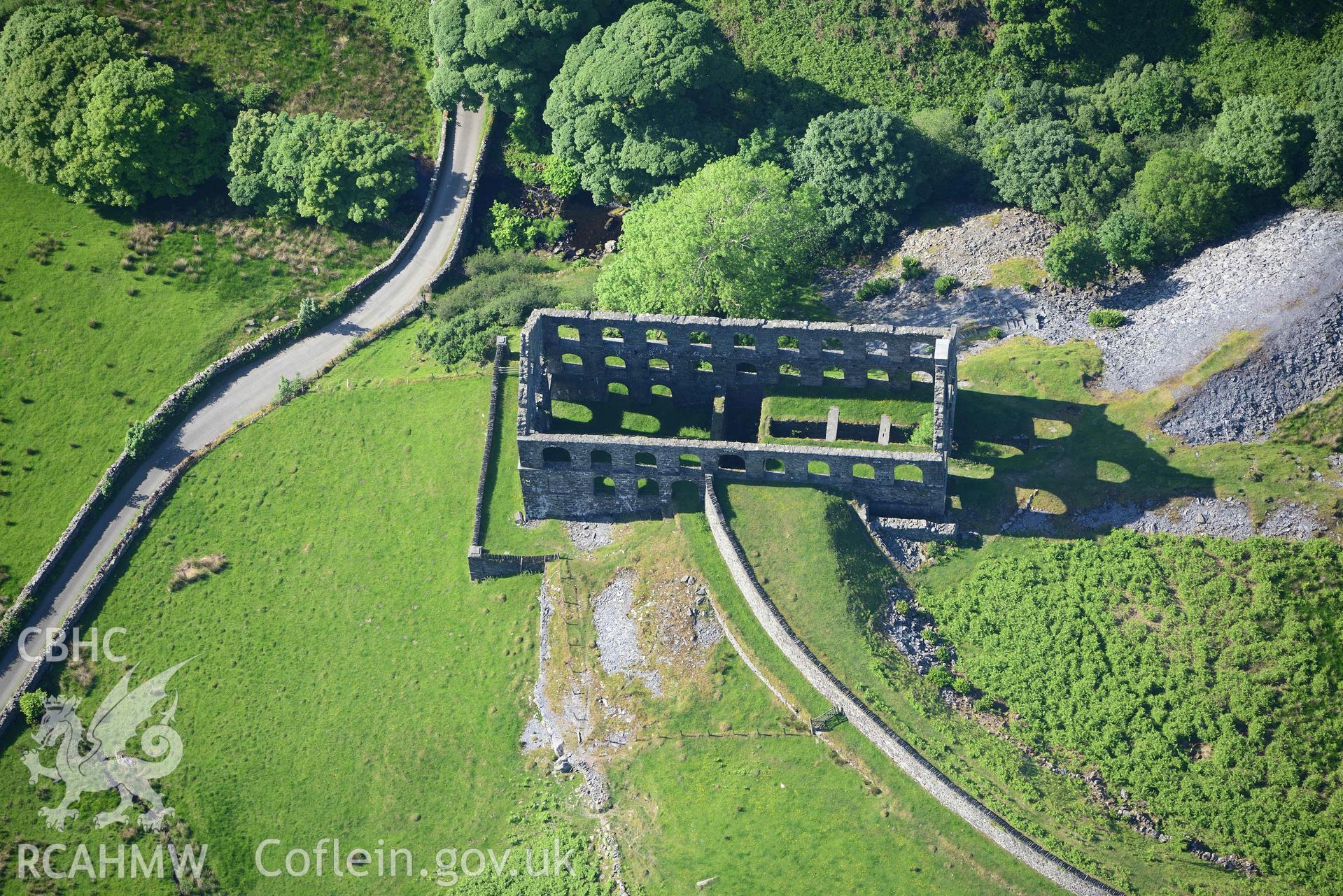 Ynysypandy slate slab mill. Oblique aerial photograph taken during the Royal Commission