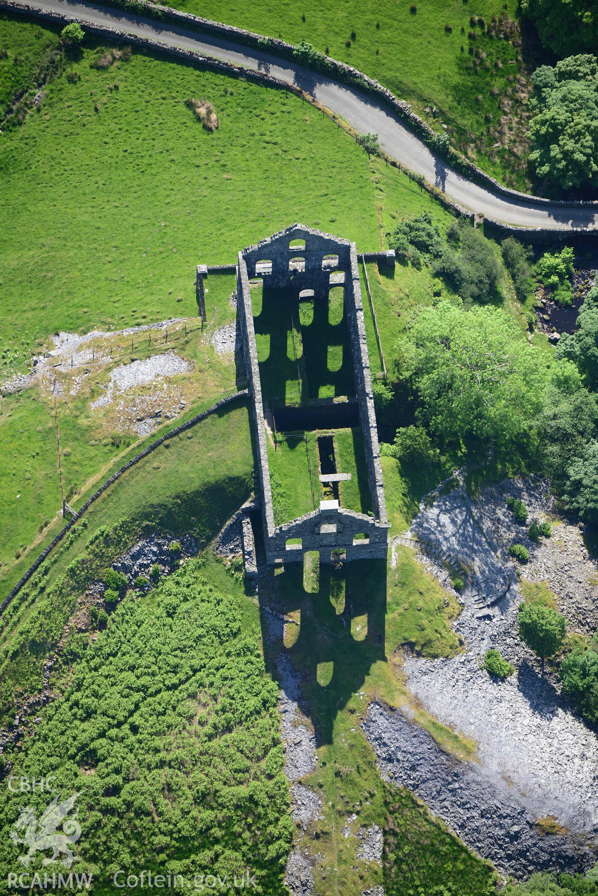 Ynysypandy slate slab mill. Oblique aerial photograph taken during the Royal Commission