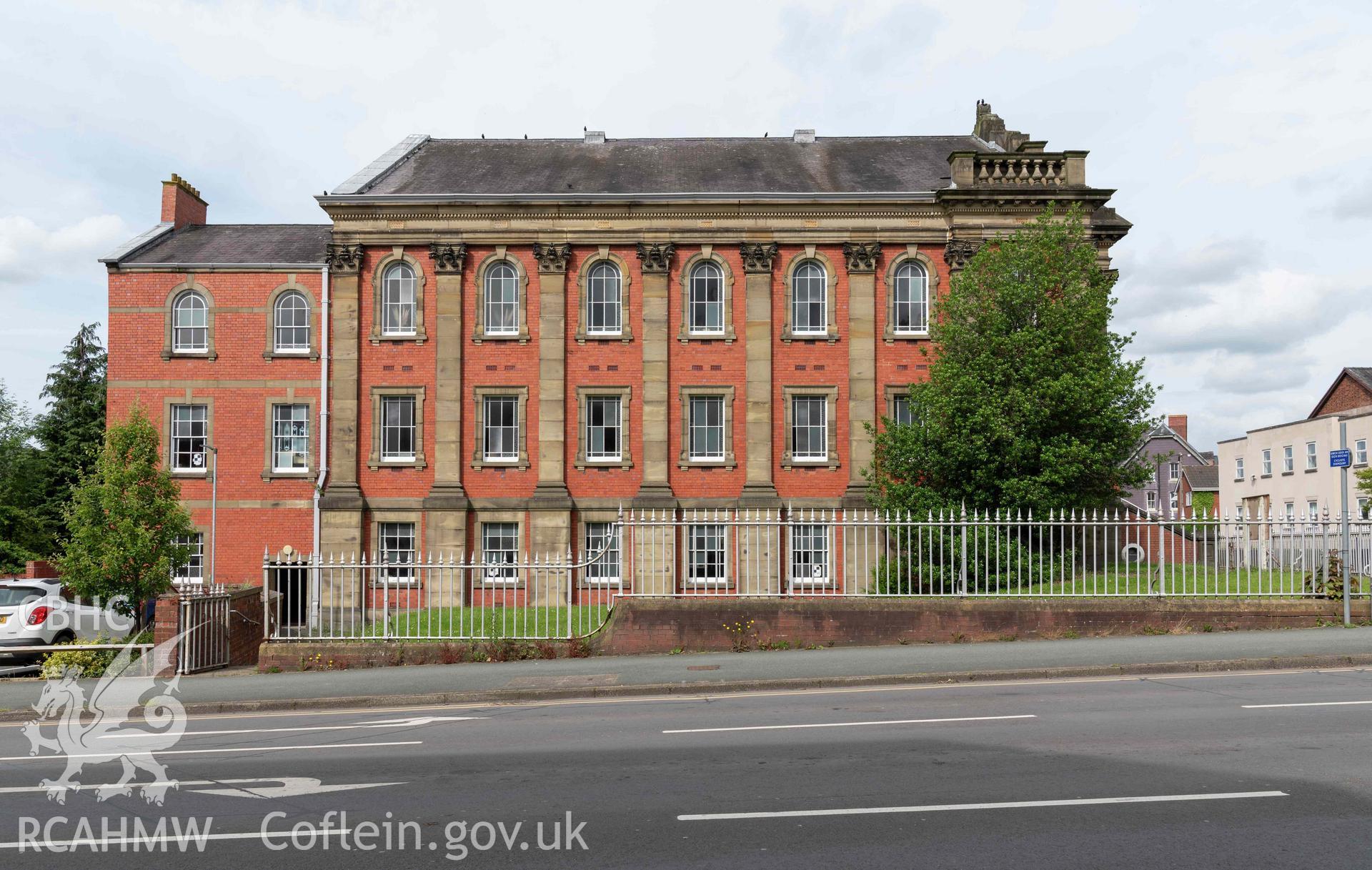 Capel Zion Baptist Chapel, Newtown - exterior of side (south-west) elevation to New Church Street from south-west.