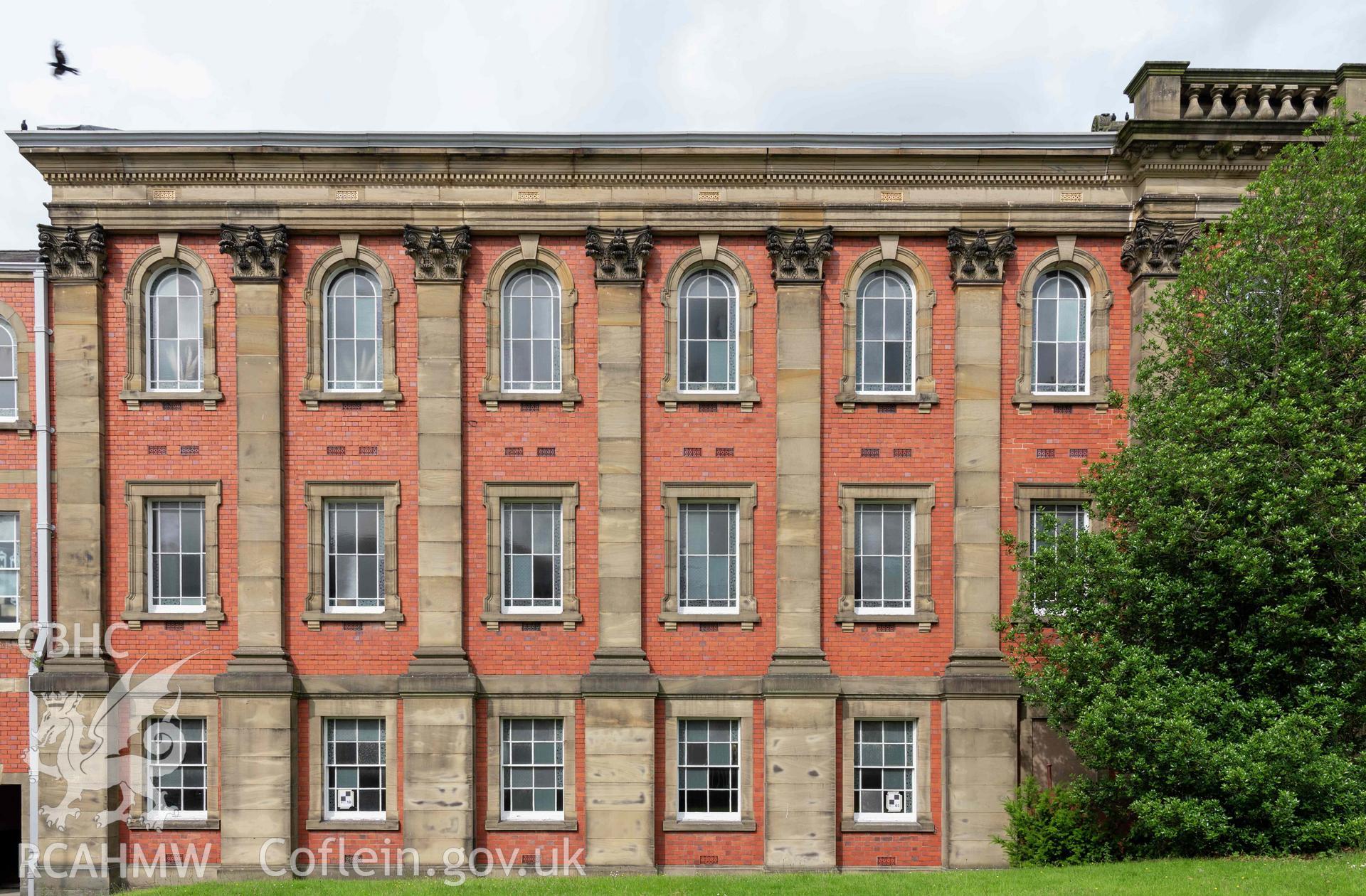 Capel Zion Baptist Chapel, Newtown - exterior detail of side (south-west) elevation to New Church Street from south-west.