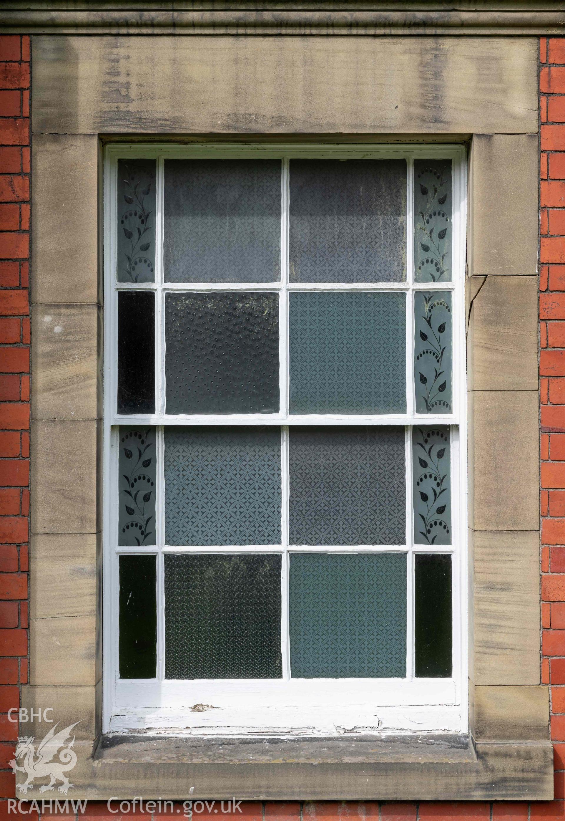 Capel Zion Baptist Chapel, Newtown - exterior detail of window in side (south-west) elevation to New Church Street.