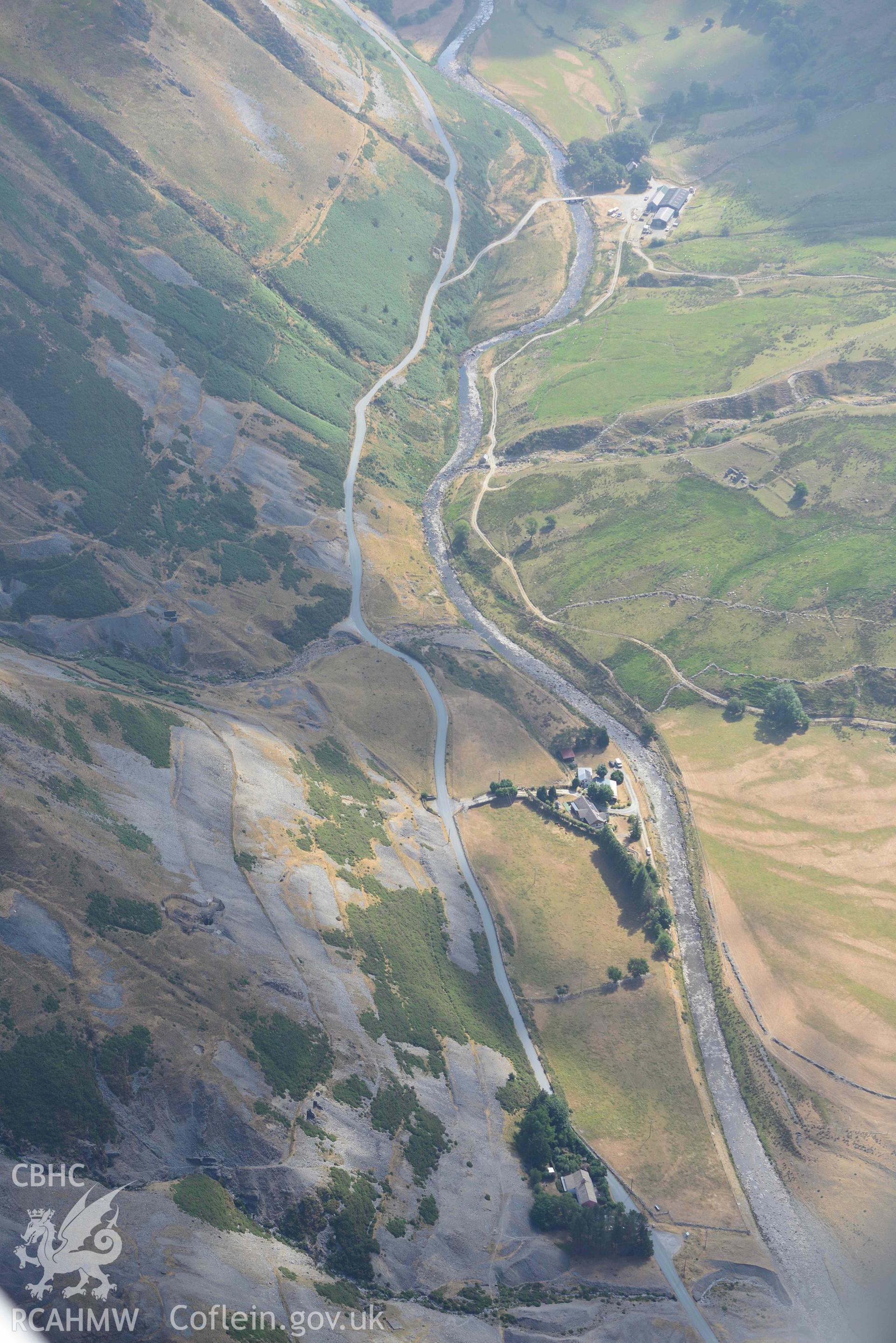 Cwmystwyth lead mines and Banc Tynddol Bronze Age Burial. Oblique aerial photograph taken during the Royal Commission’s programme of archaeological aerial reconnaissance by Toby Driver on 10 July 2018.