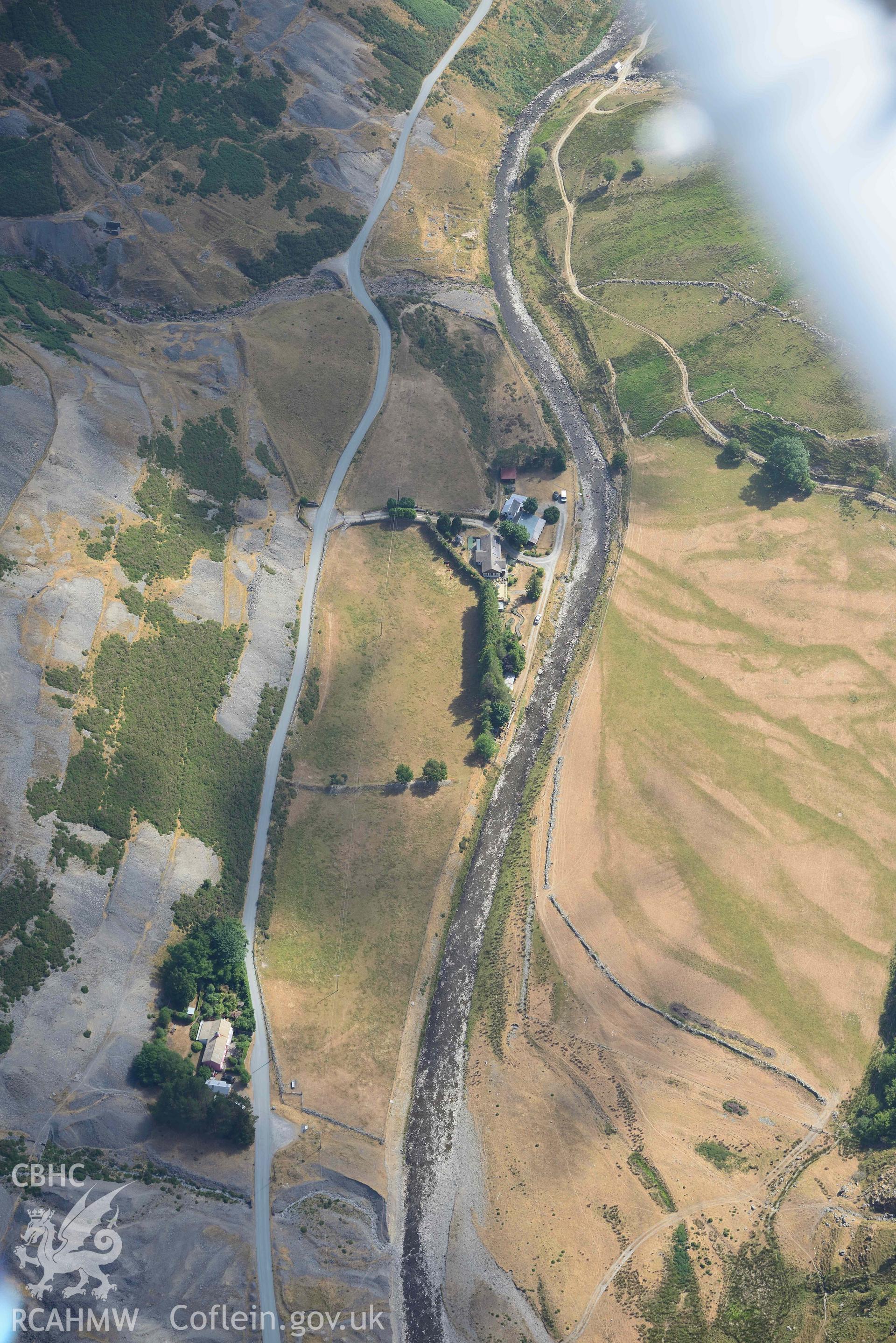 Cwmystwyth lead mines and Banc Tynddol Bronze Age Burial. Oblique aerial photograph taken during the Royal Commission’s programme of archaeological aerial reconnaissance by Toby Driver on 10 July 2018.