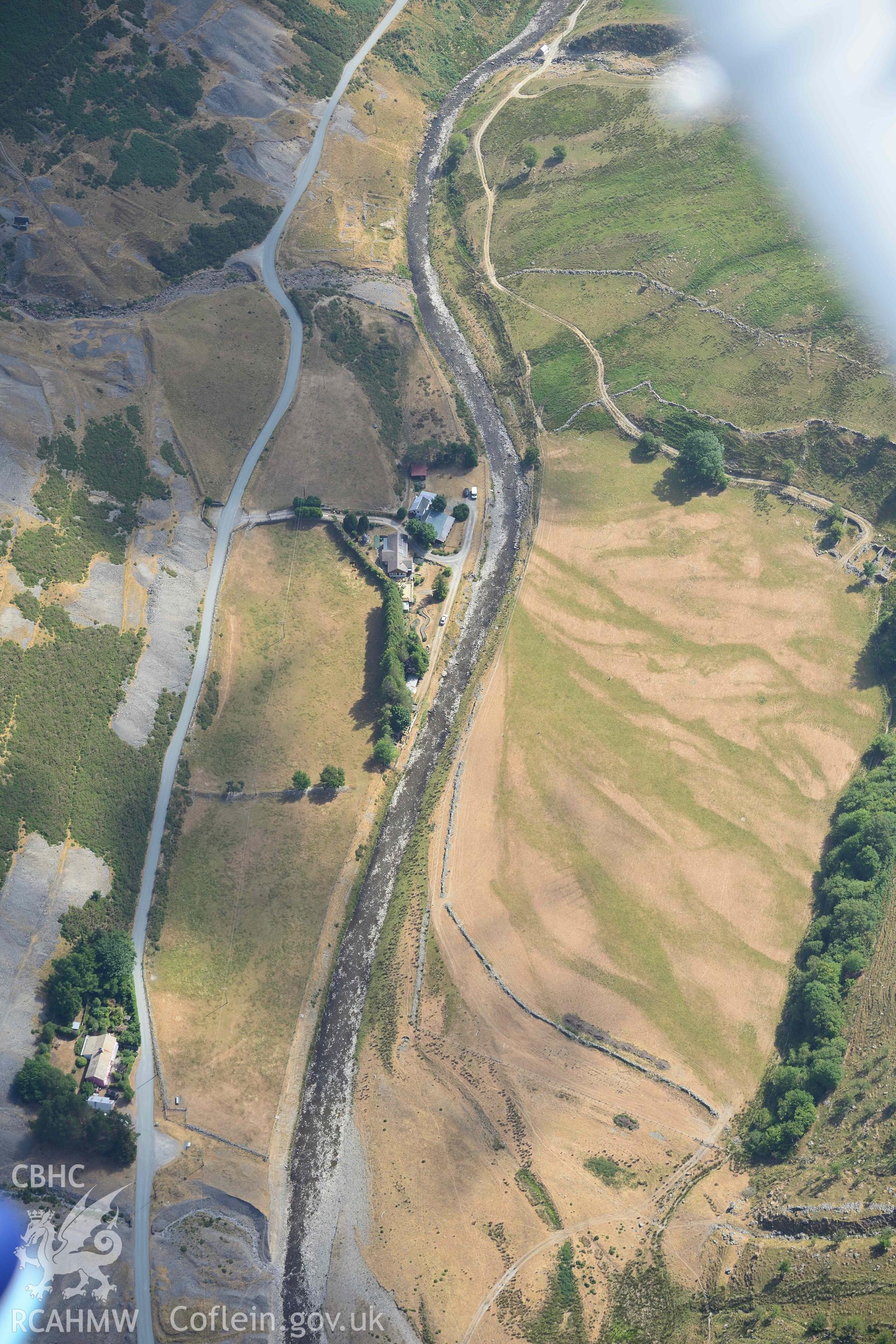 Cwmystwyth lead mines and Banc Tynddol Bronze Age Burial. Oblique aerial photograph taken during the Royal Commission’s programme of archaeological aerial reconnaissance by Toby Driver on 10 July 2018.