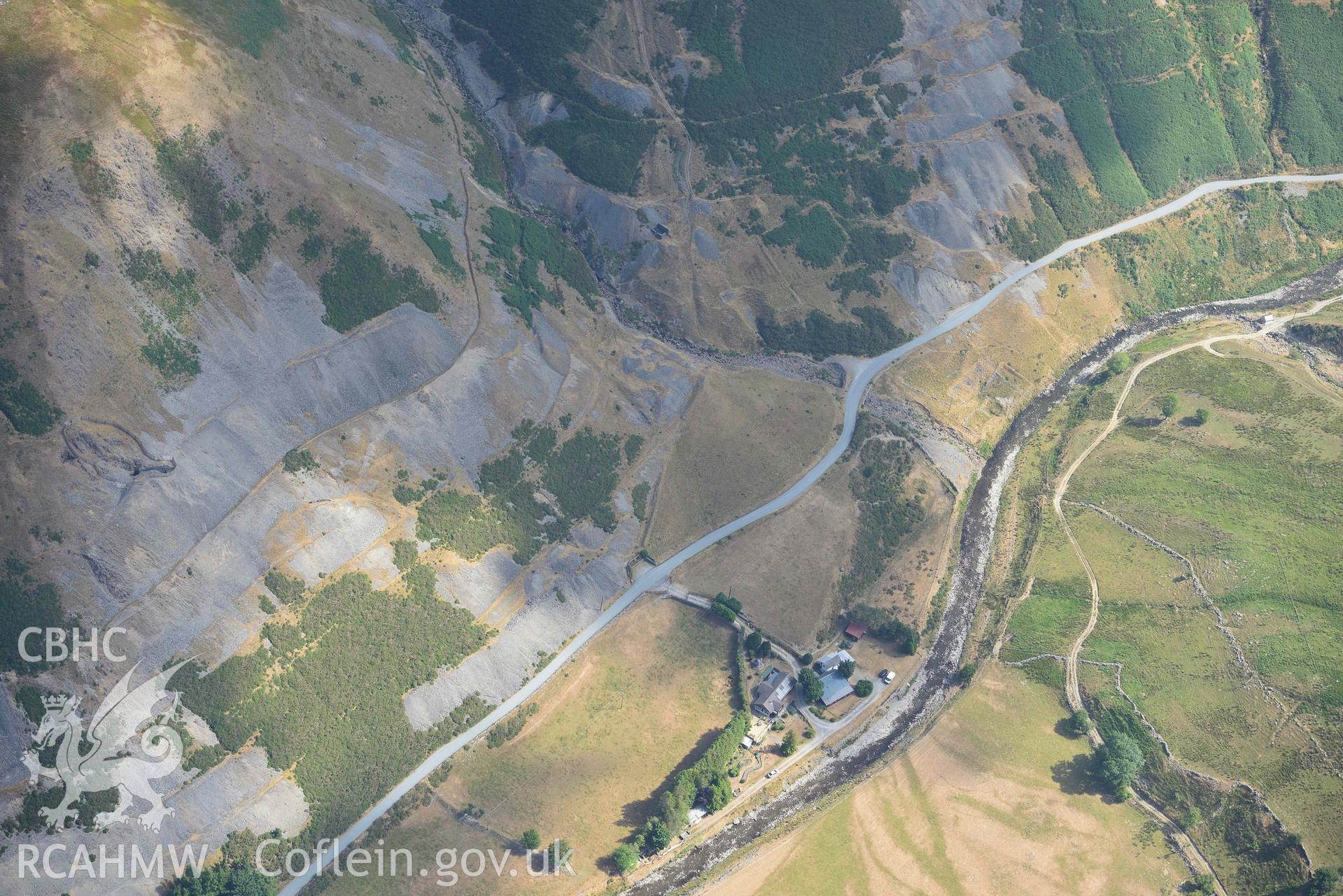 Cwmystwyth lead mines and Banc Tynddol Bronze Age Burial. Oblique aerial photograph taken during the Royal Commission’s programme of archaeological aerial reconnaissance by Toby Driver on 10 July 2018.