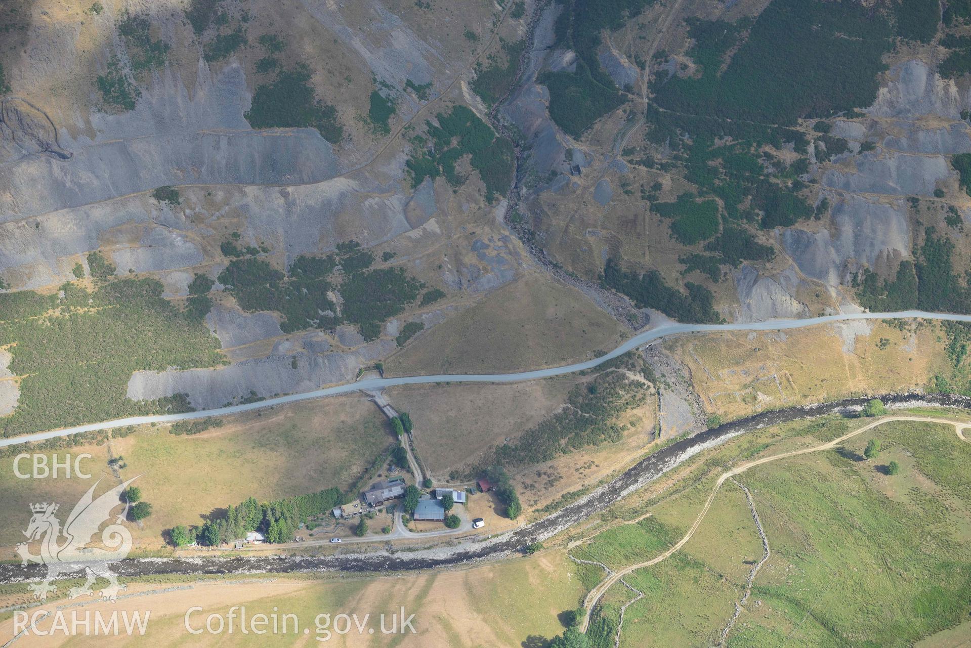 Cwmystwyth lead mines and Banc Tynddol Bronze Age Burial. Oblique aerial photograph taken during the Royal Commission’s programme of archaeological aerial reconnaissance by Toby Driver on 10 July 2018.