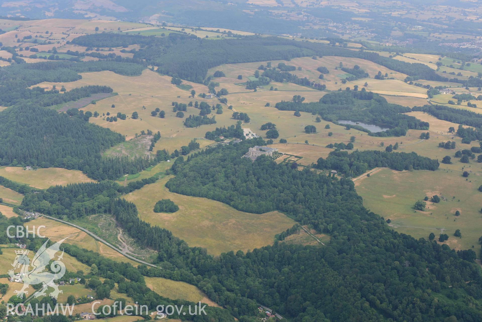 Chirk Castle, Park and Grounds. Oblique aerial photograph taken during the Royal Commission’s programme of archaeological aerial reconnaissance by Toby Driver on 10 July 2018.